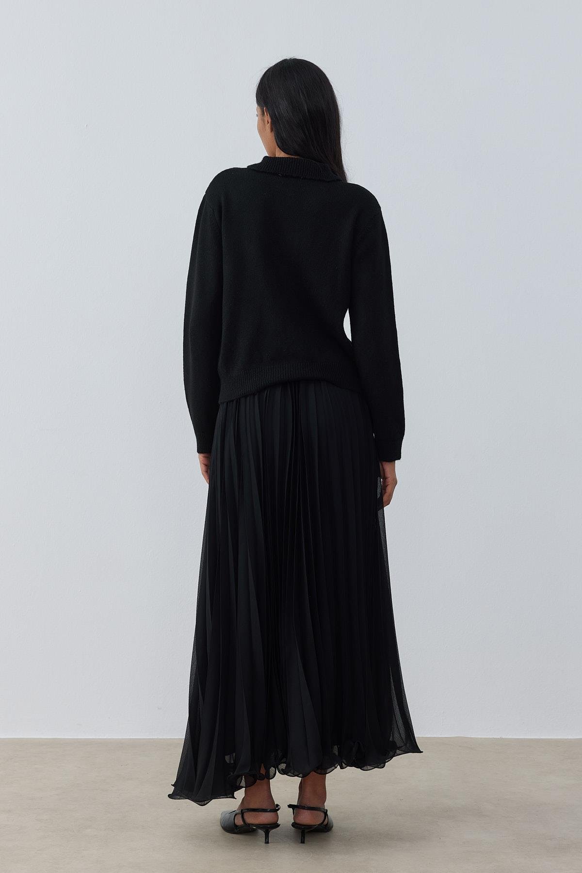 Evelina Fiyonk Detaylı Yün Karışımlı Triko Hırka- Siyah