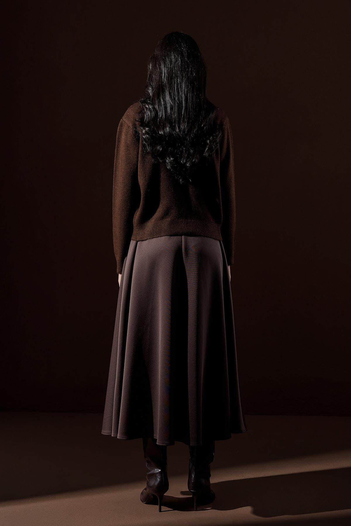 Evelina Fiyonk Detaylı Yün Karışımlı Triko Hırka- Acı kahve