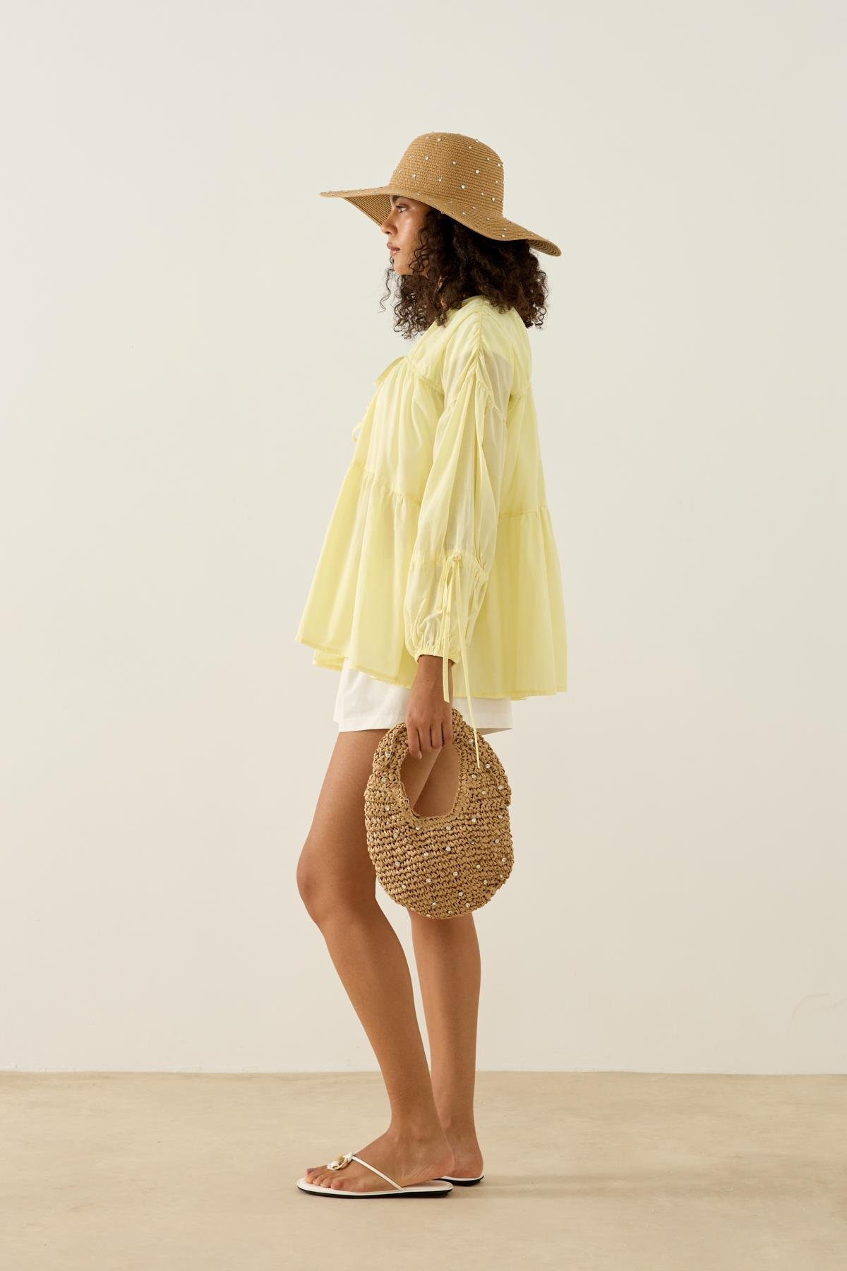 Evie Bağcıklı Robalı Tunik - Limonsarı