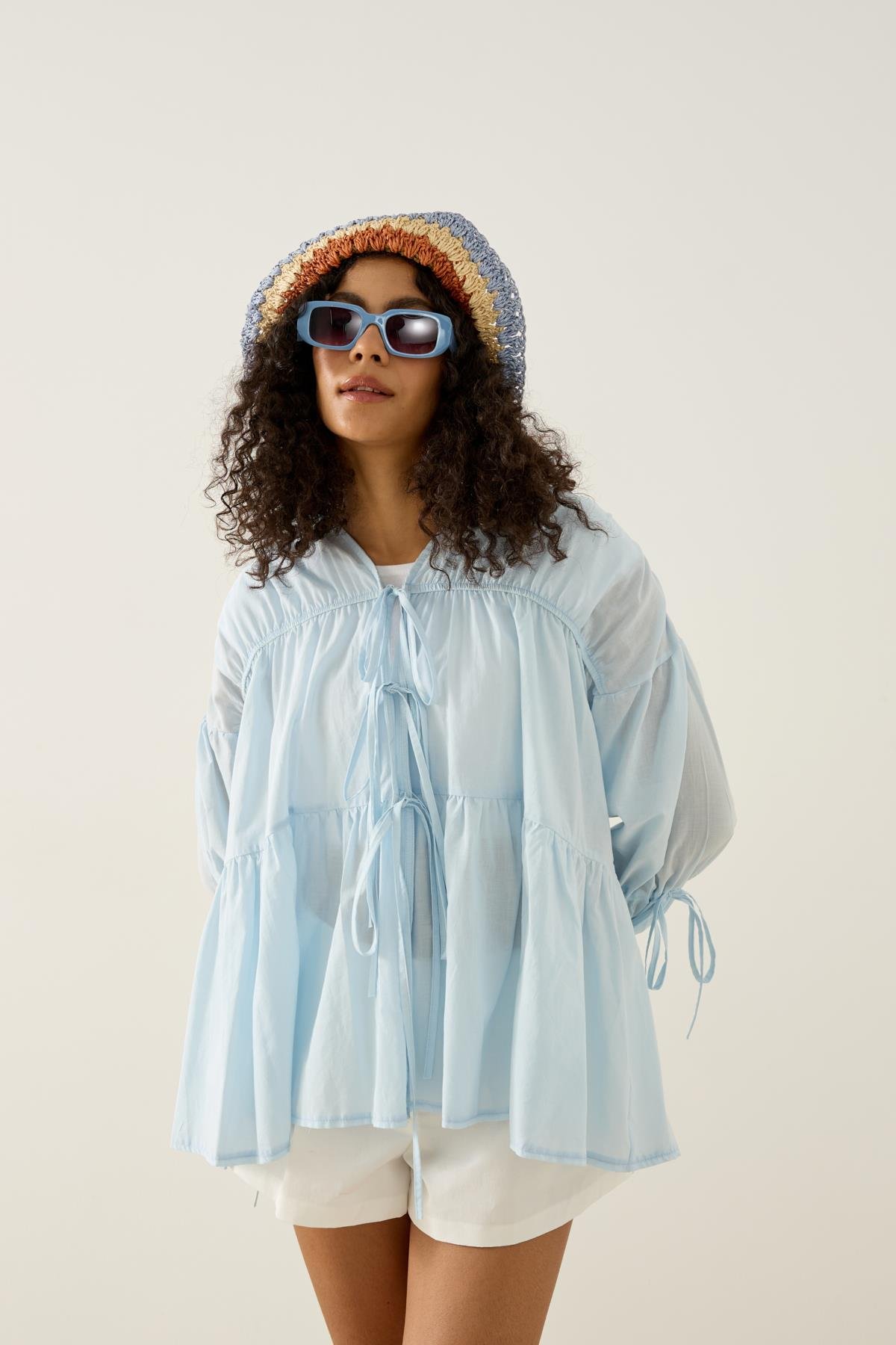 Evie Bağcıklı Robalı Tunik - Mavi