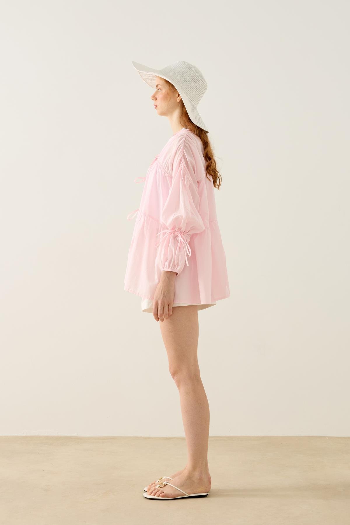 Evie Bağcıklı Robalı Tunik - Pembe