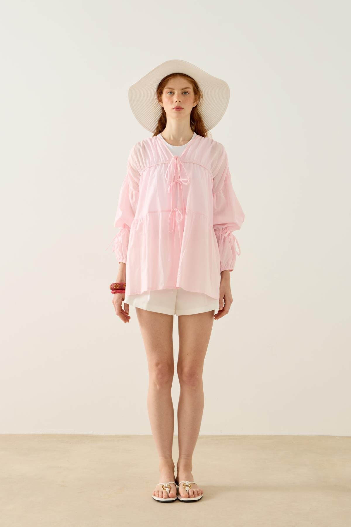 Evie Bağcıklı Robalı Tunik - Pembe