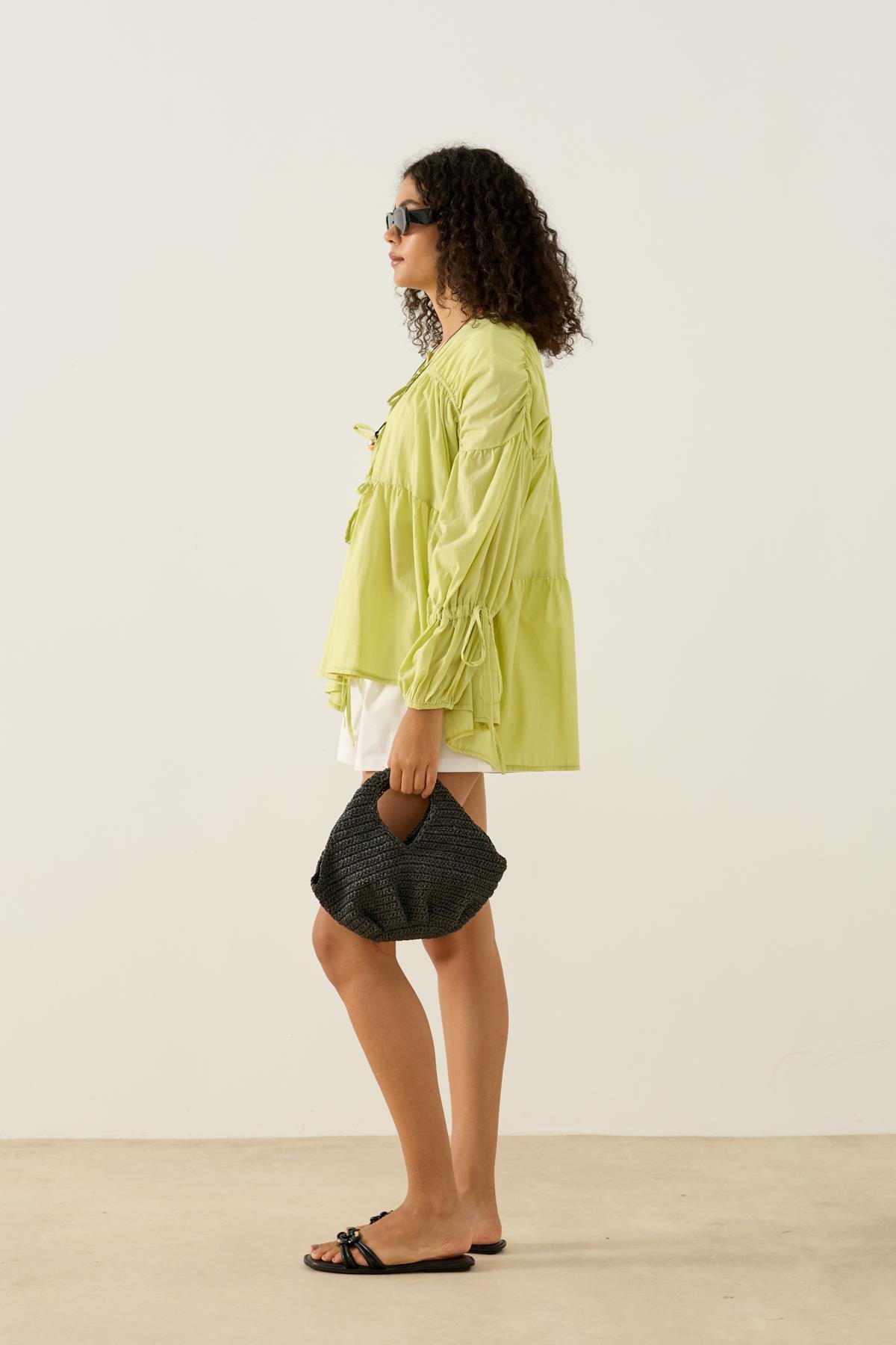 Evie Bağcıklı Robalı Tunik - Yeşil