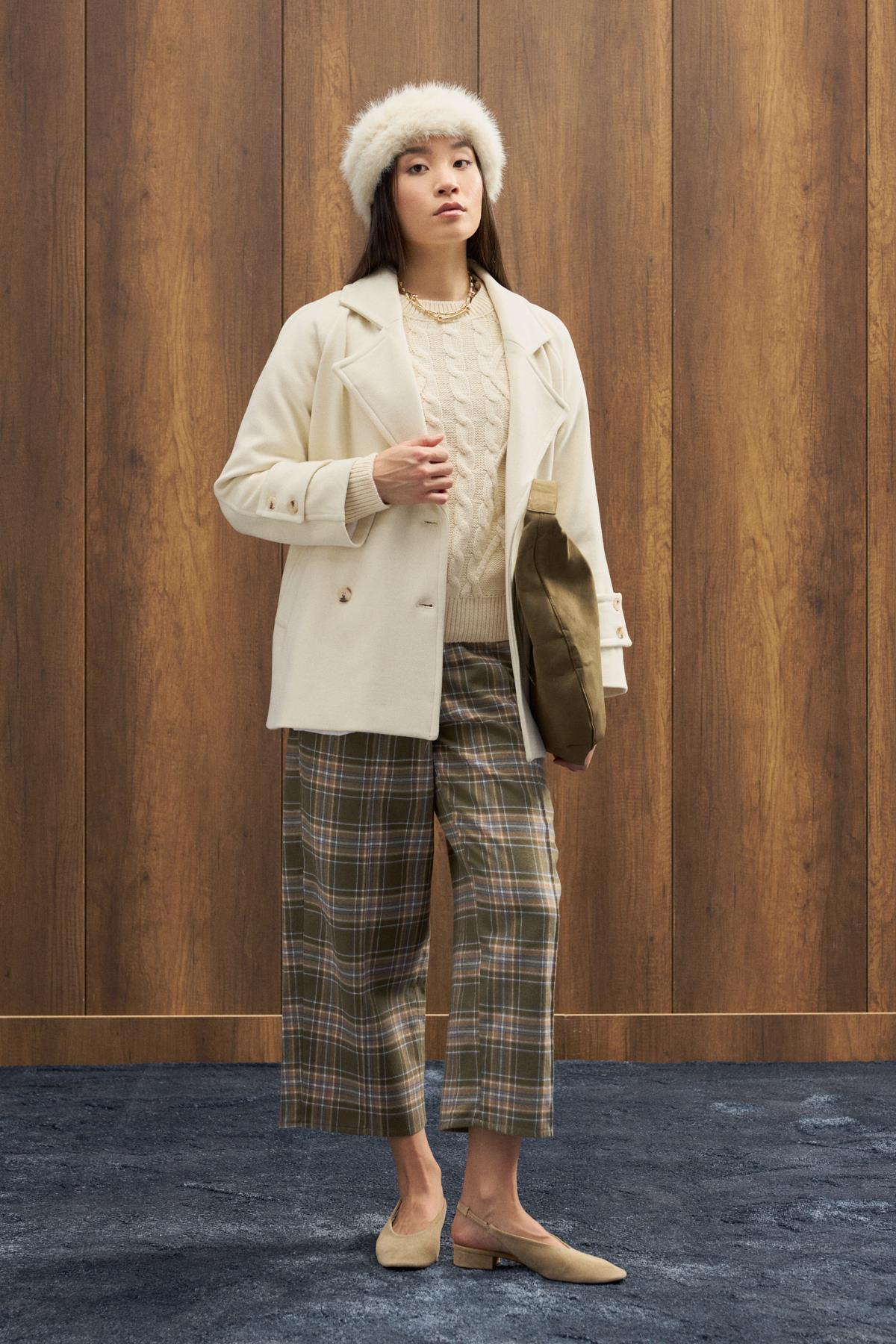 Fancy Nervürlü Ekose Pantolon - Yeşil 