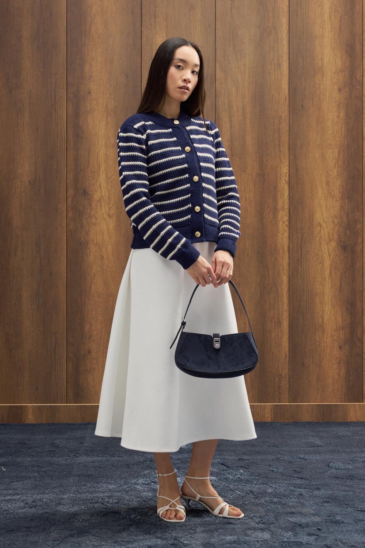 Felix Kontrast Düğmeli Hırka - Lacivert