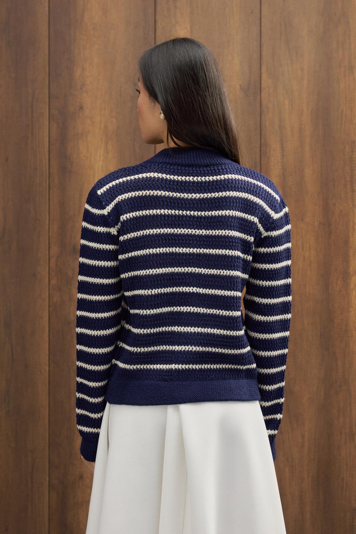 Felix Kontrast Düğmeli Hırka - Lacivert