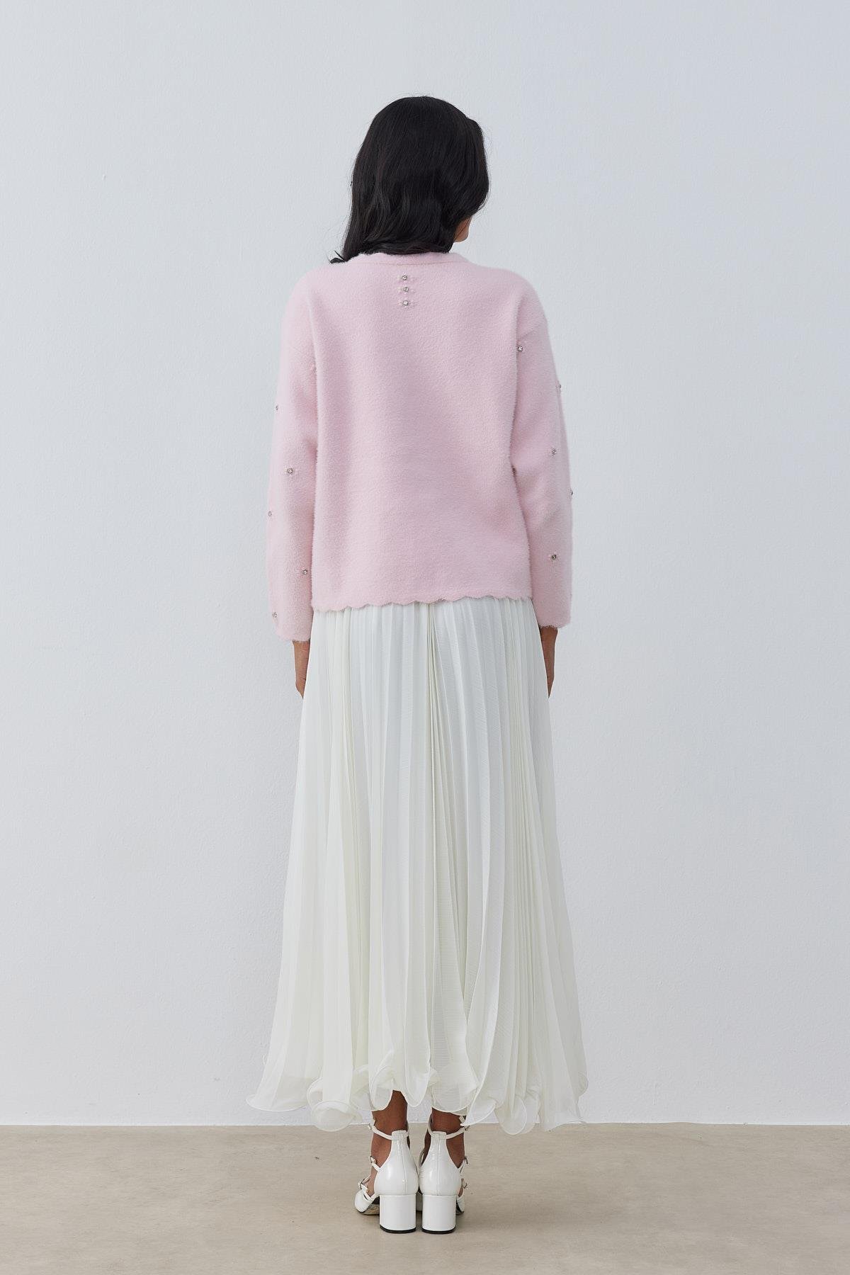 Fern Taş İşlemeli Angora Hırka- Pembe