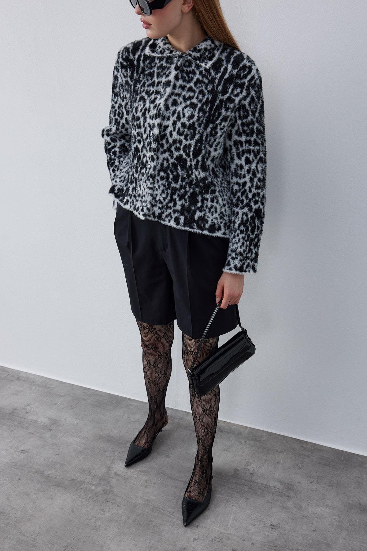 Fernley Leopar Angora Ceket - Beyaz