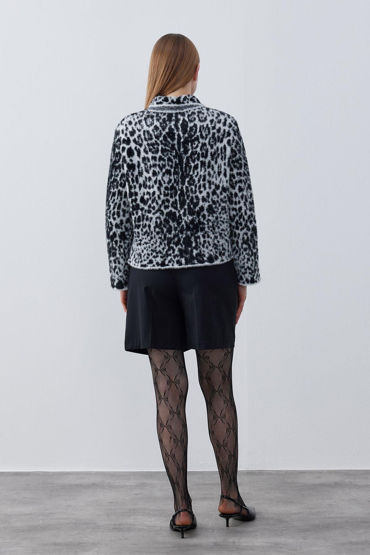 Fernley Leopar Angora Ceket - Beyaz