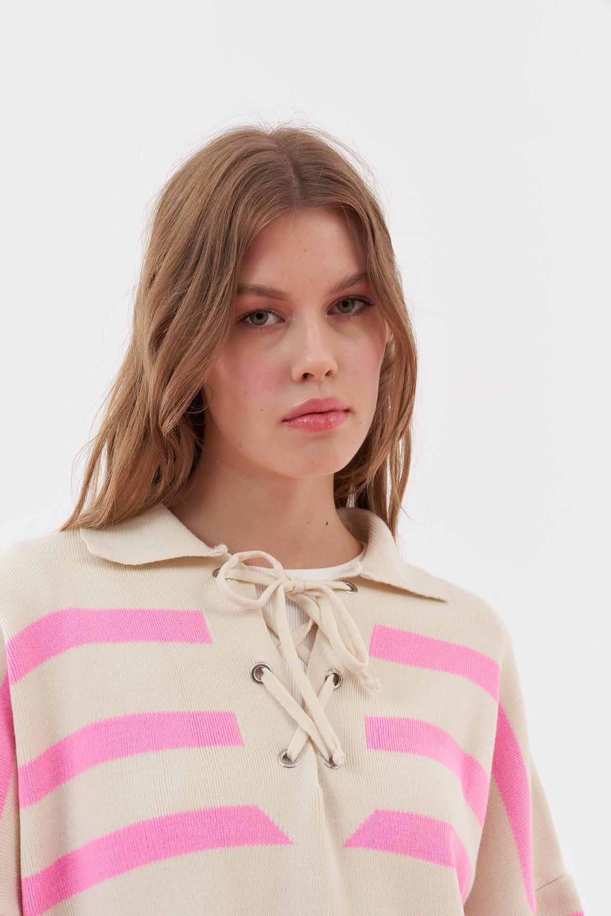 Fiona Çizgili Tunik - Pembe