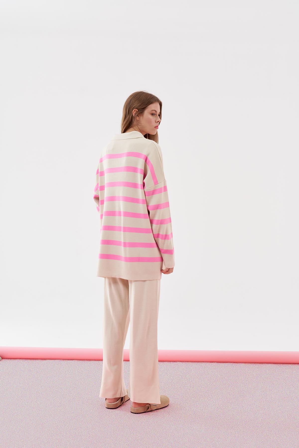 Fiona Çizgili Tunik - Pembe
