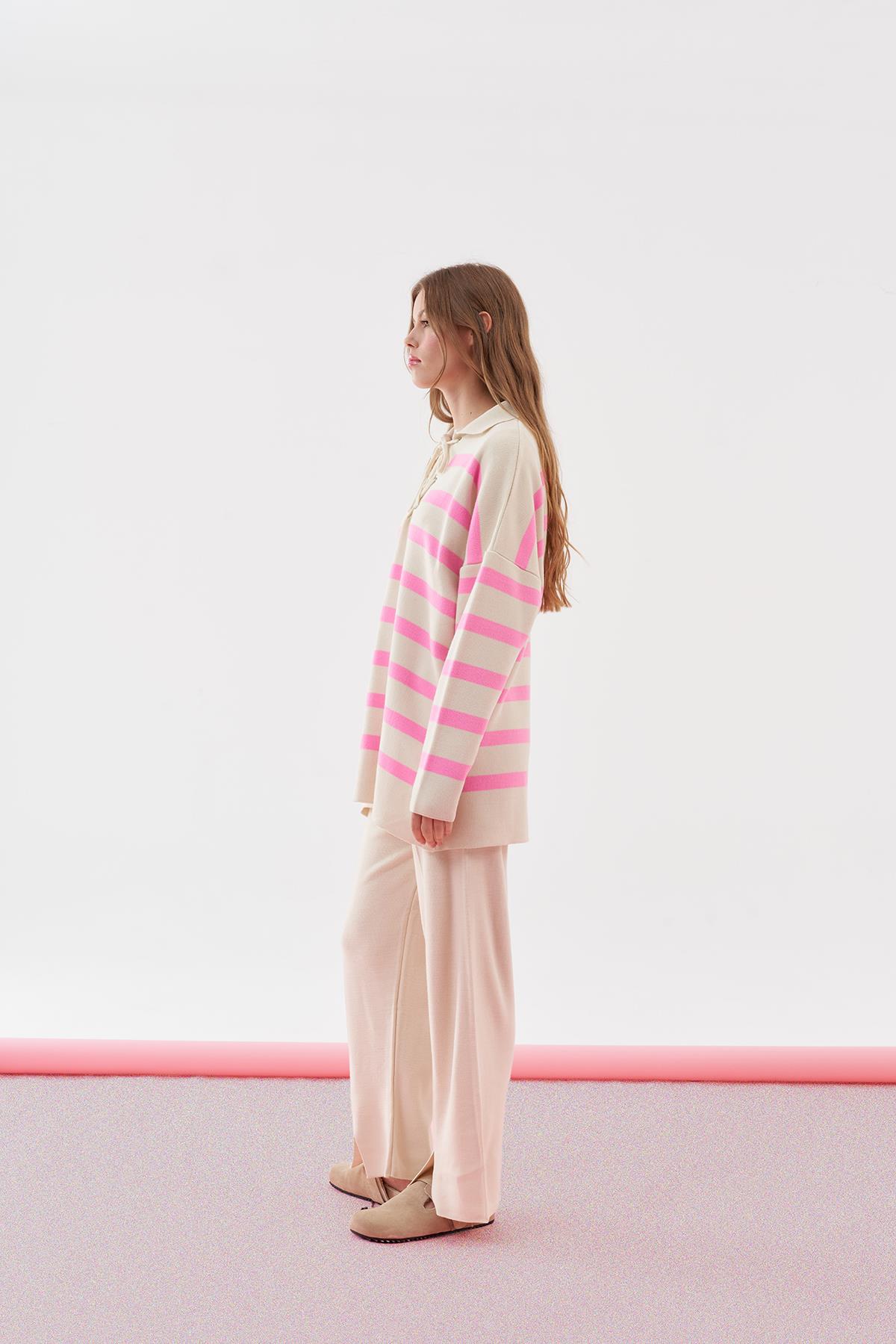 Fiona Çizgili Tunik - Pembe