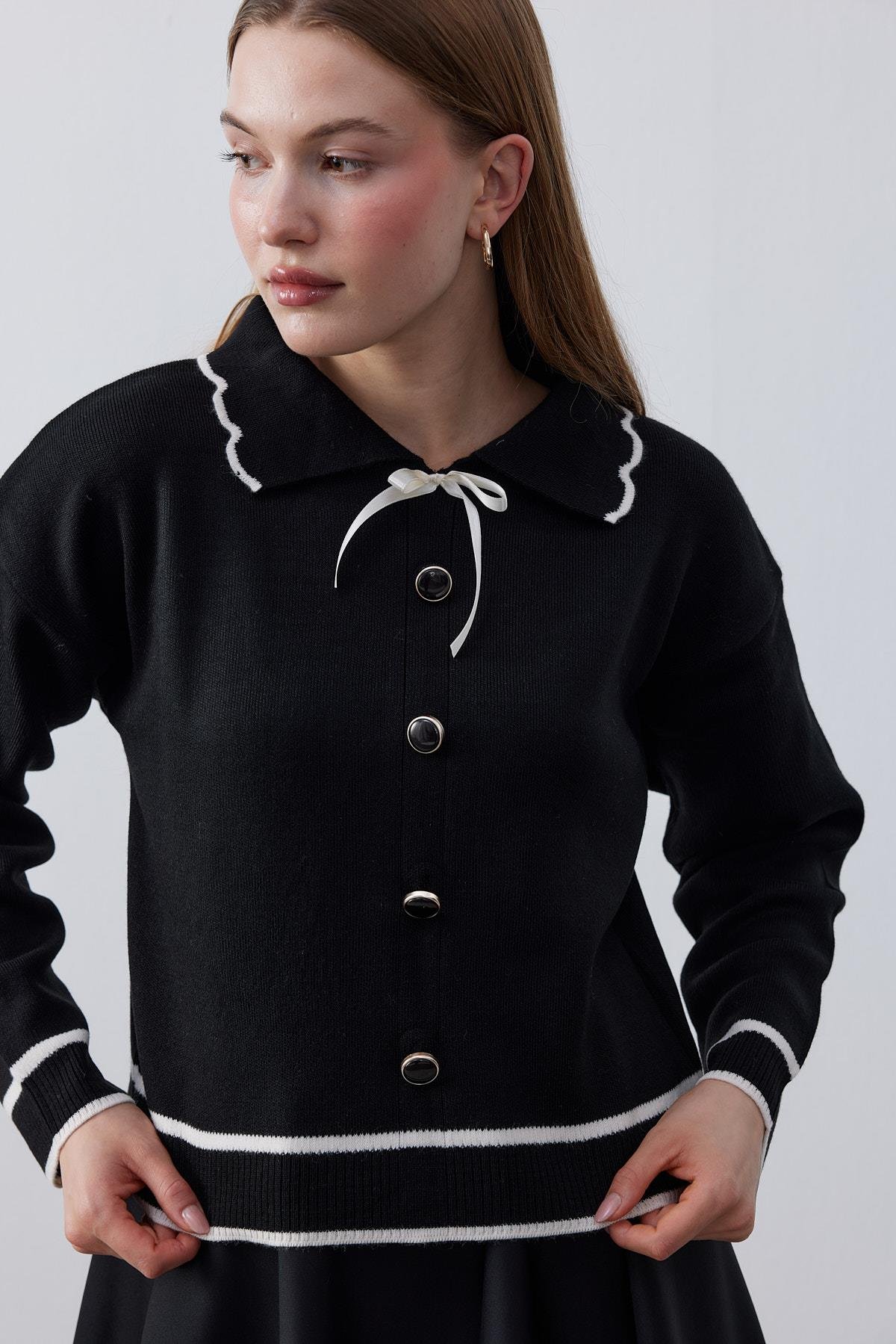 Fiona Fiyonklu Kazak - Siyah