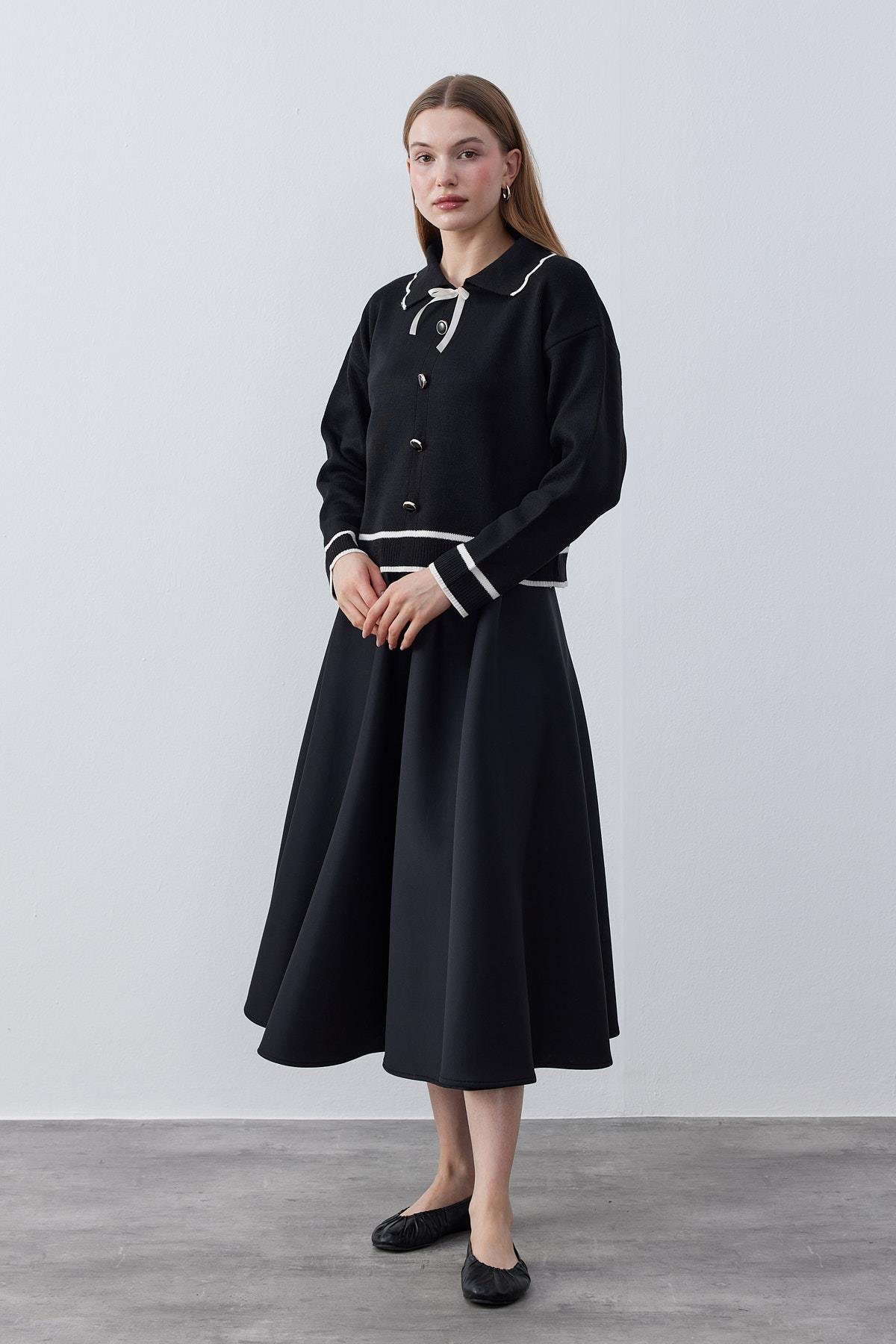 Fiona Fiyonklu Kazak - Siyah