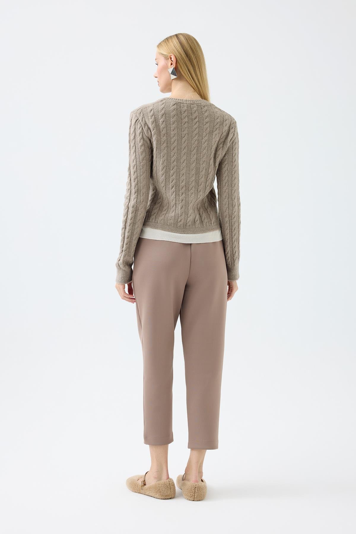 Fleur Saç Örgülü Mix Triko Ceket  - Vizon 