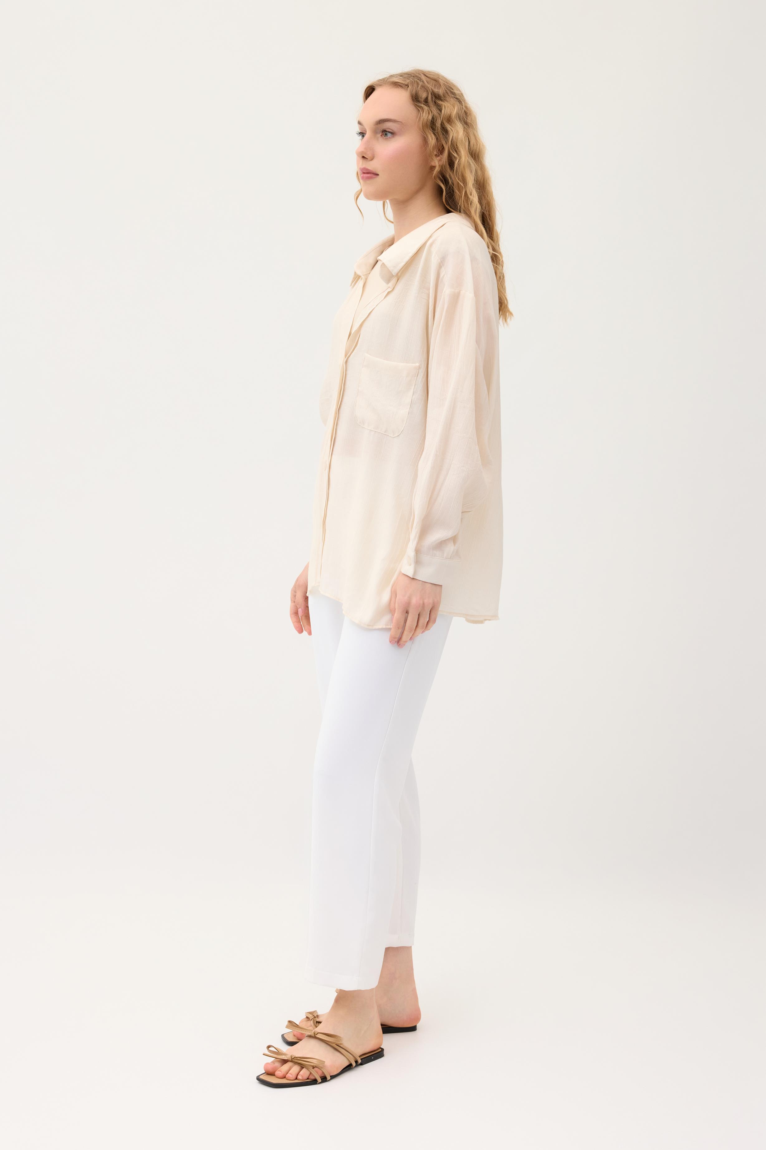Floria Tencel Oversize Gömlek - Krem