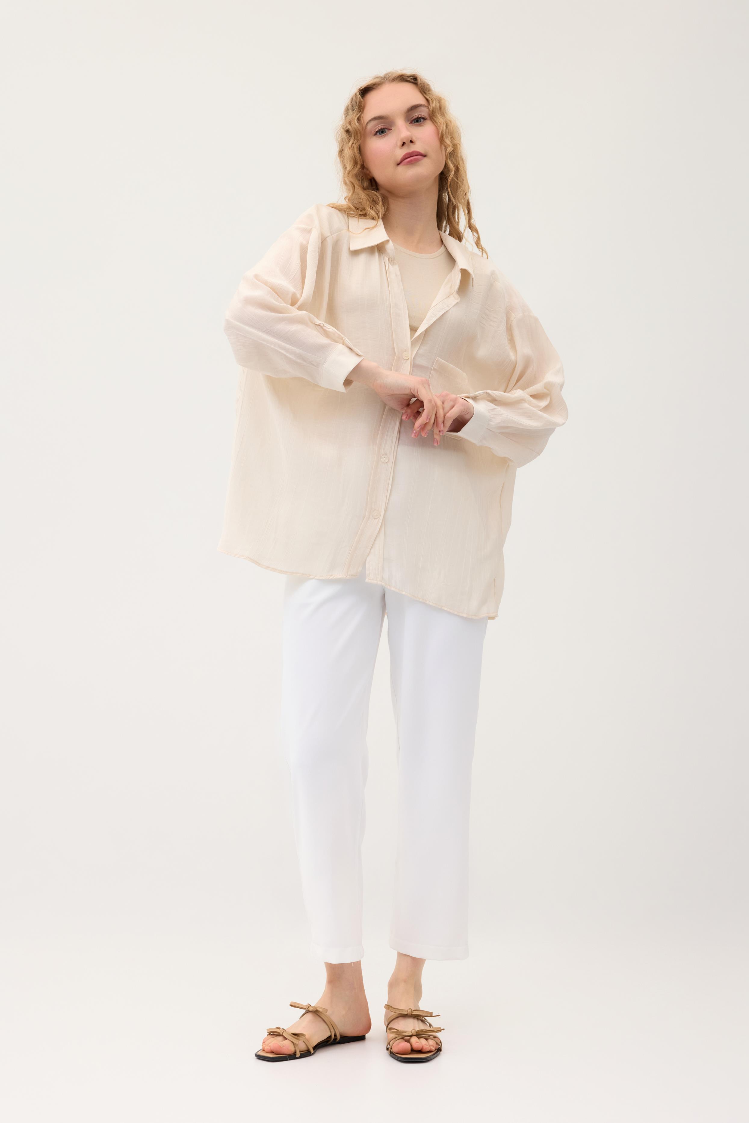 Floria Tencel Oversize Gömlek - Krem