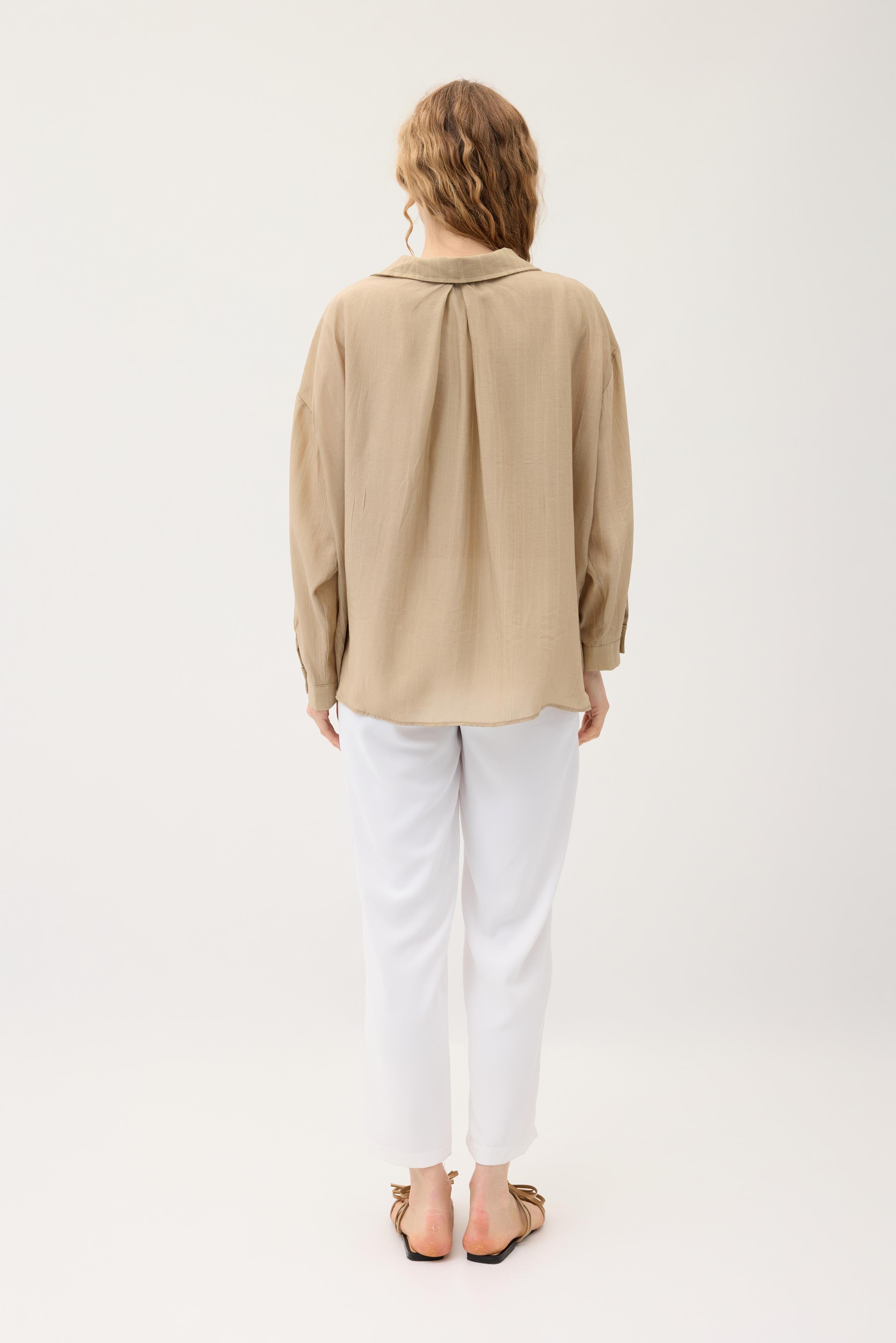 Floria Tencel Oversize Gömlek - Vizon