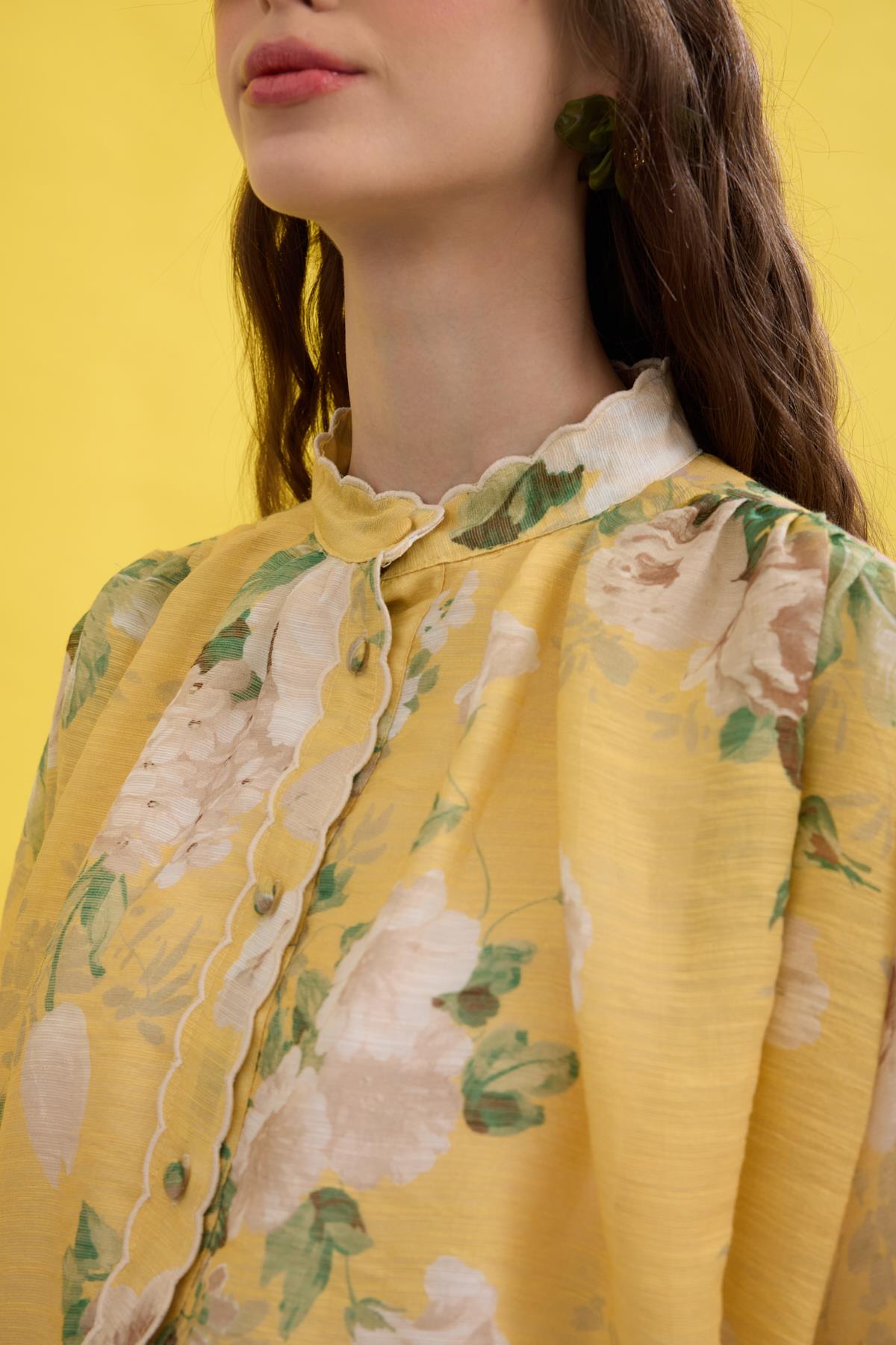 Flower Vual Desenli Nakışlı Takım - Sarı