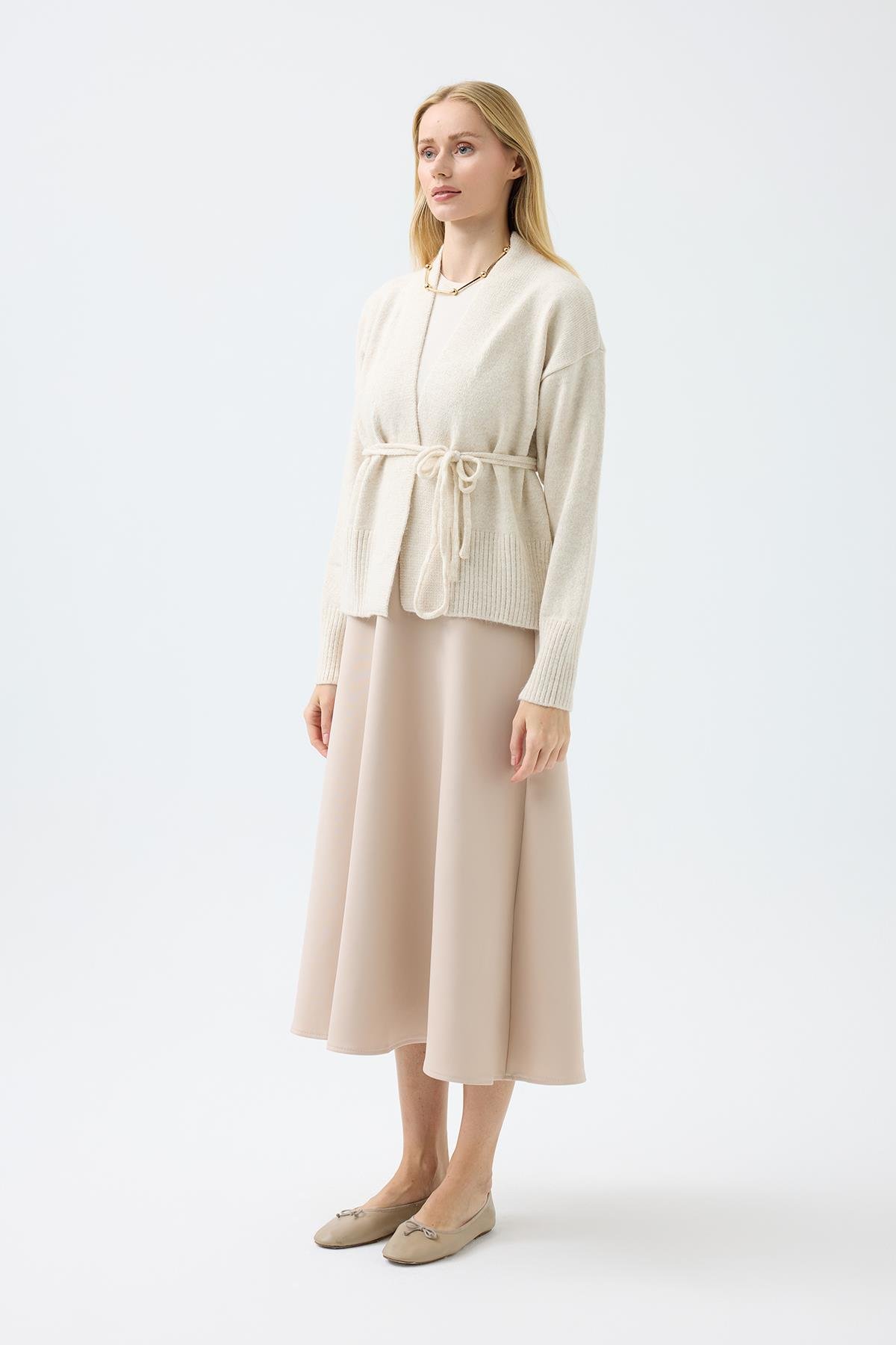 Frances Kemerli Triko Ceket - Bej 