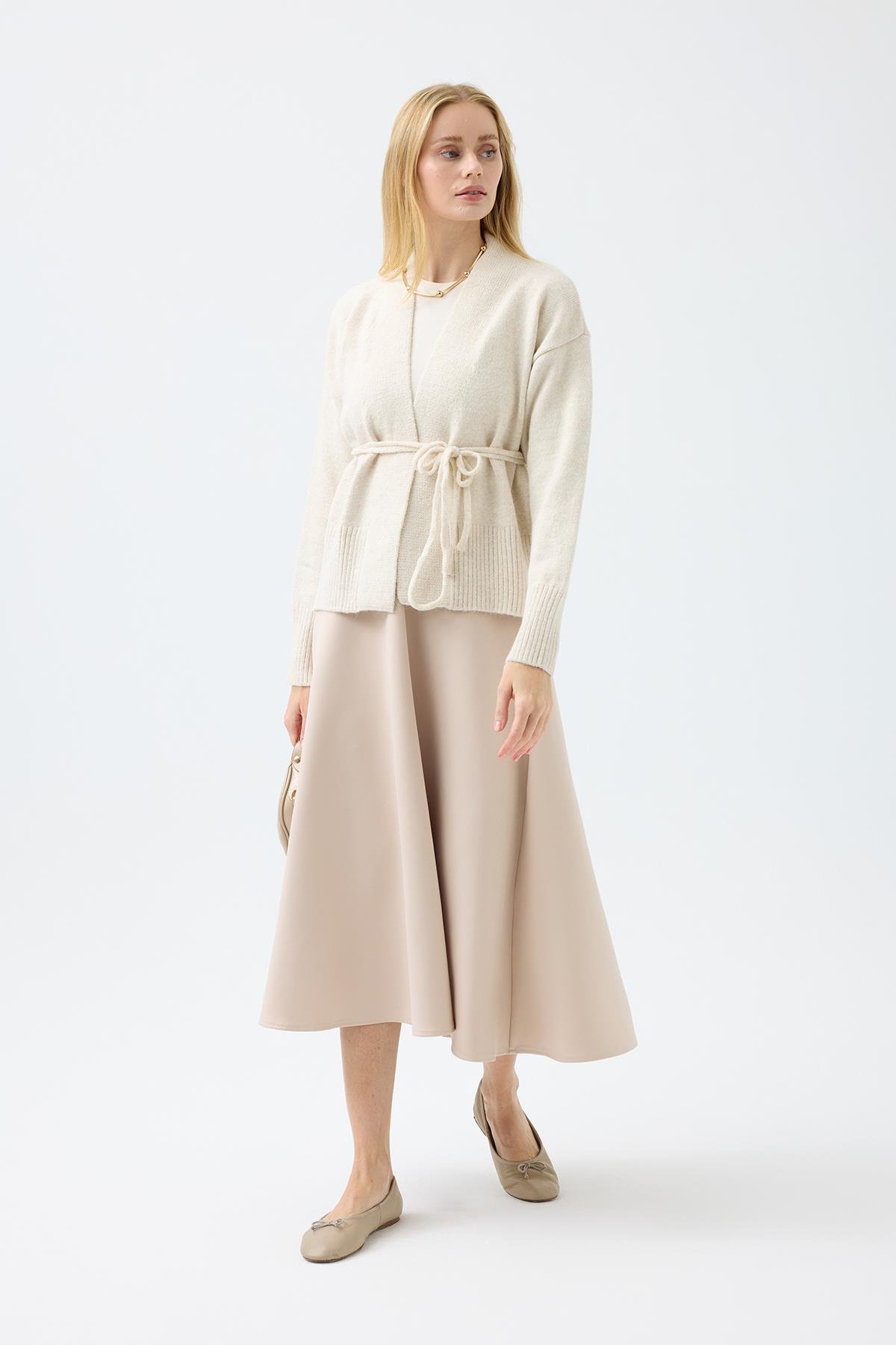 Frances Kemerli Triko Ceket - Bej 