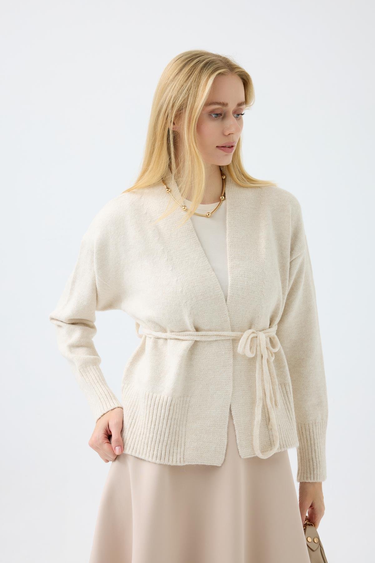 Frances Kemerli Triko Ceket - Bej 