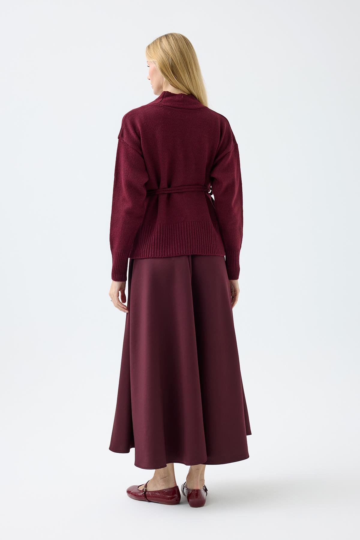 Frances Kemerli Triko Ceket - Bordo 