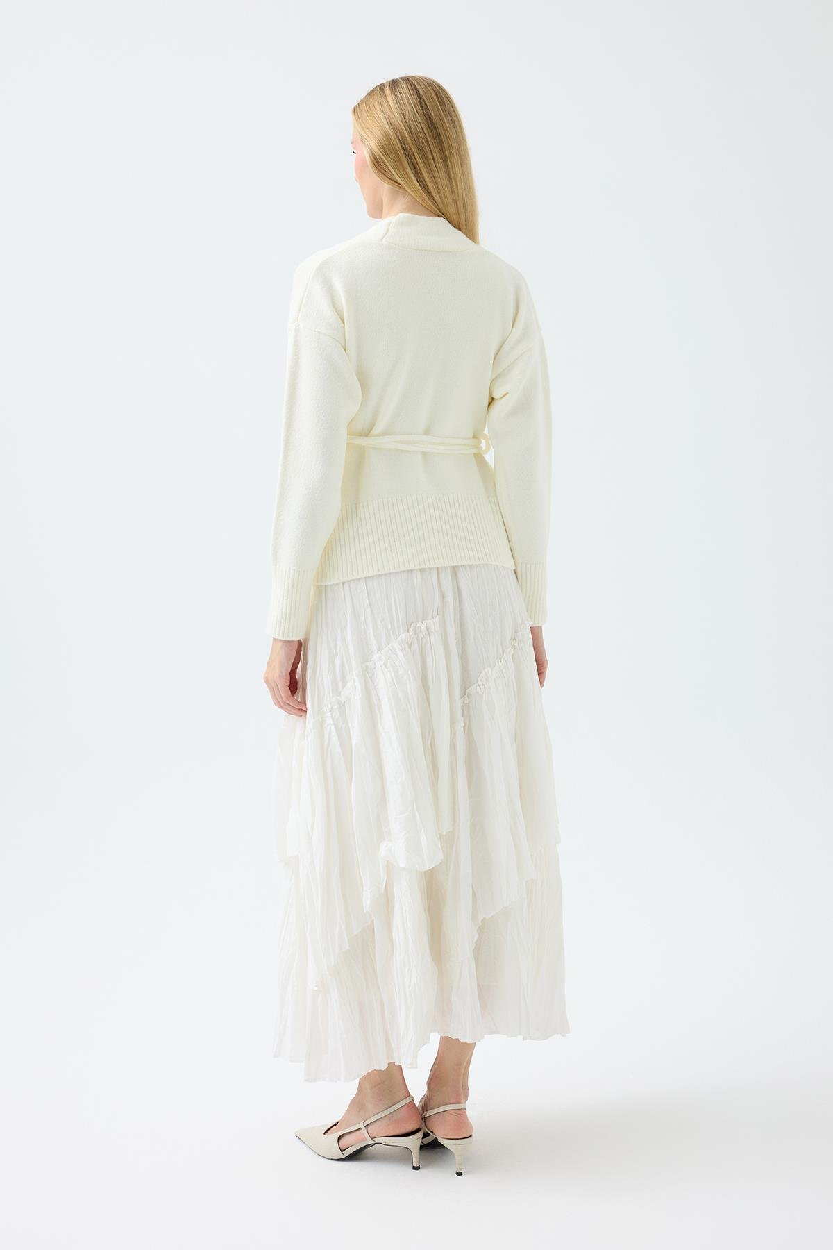 Frances Kemerli Triko Ceket - Ekru