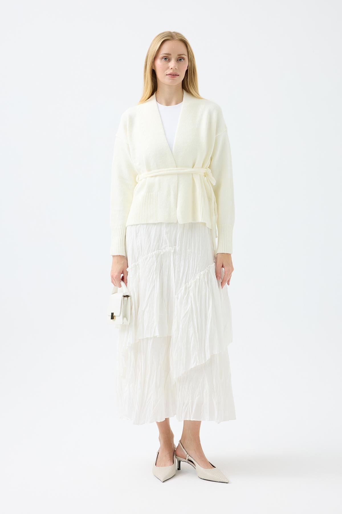 Frances Kemerli Triko Ceket - Ekru