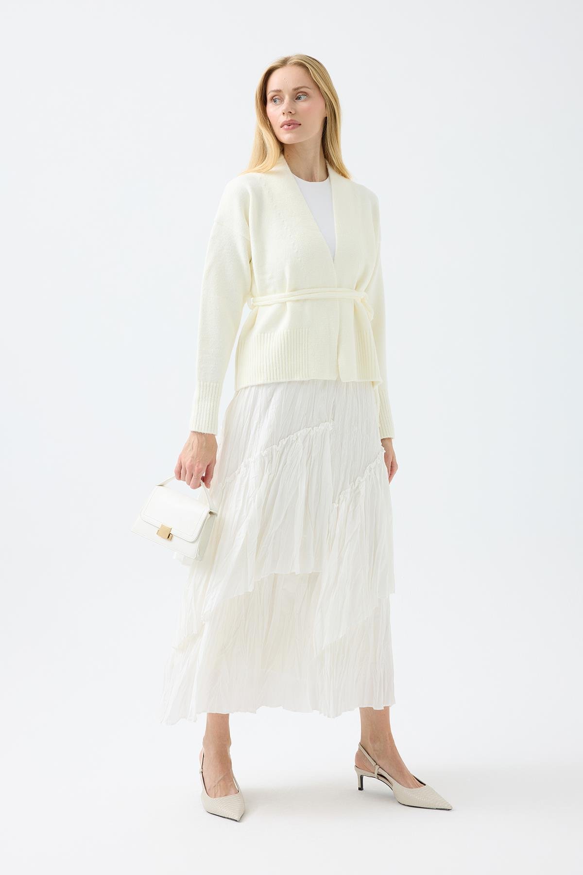 Frances Kemerli Triko Ceket - Ekru