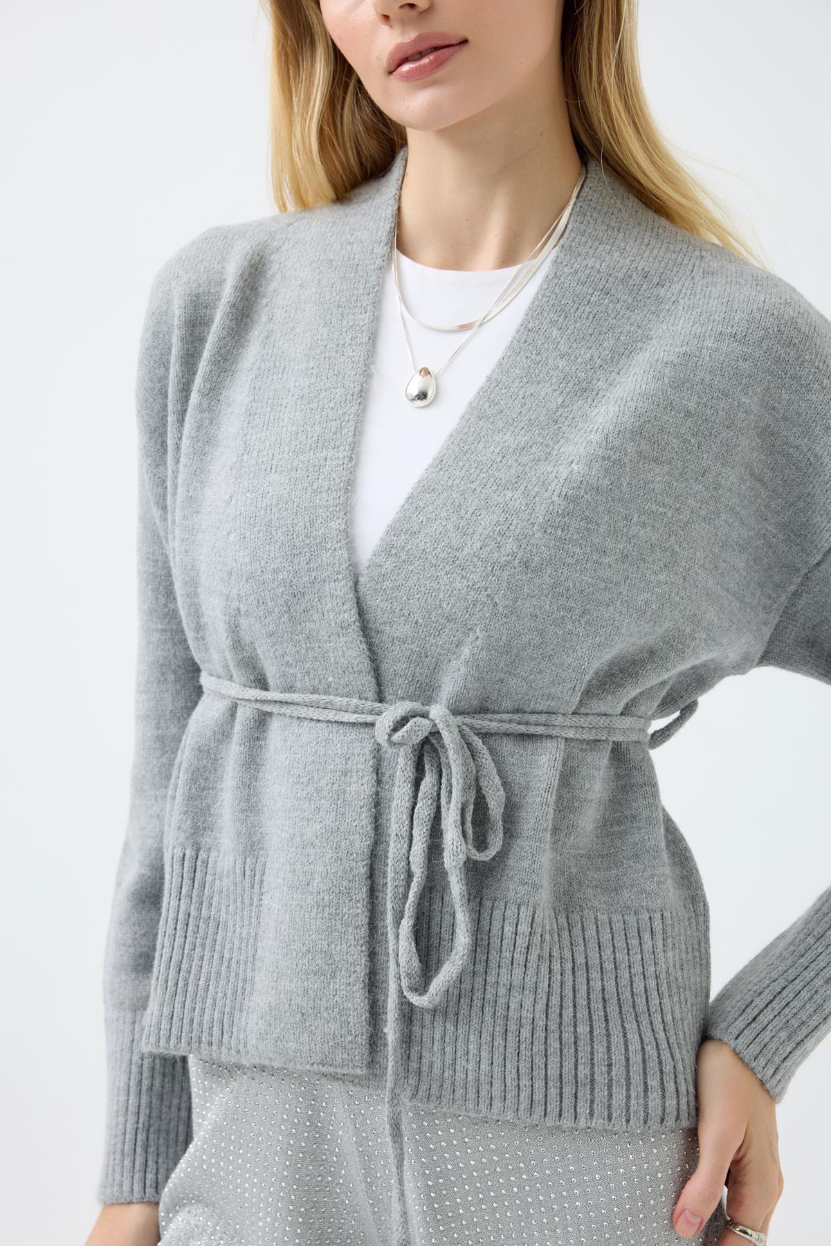 Frances Kemerli Triko Ceket - Gri 