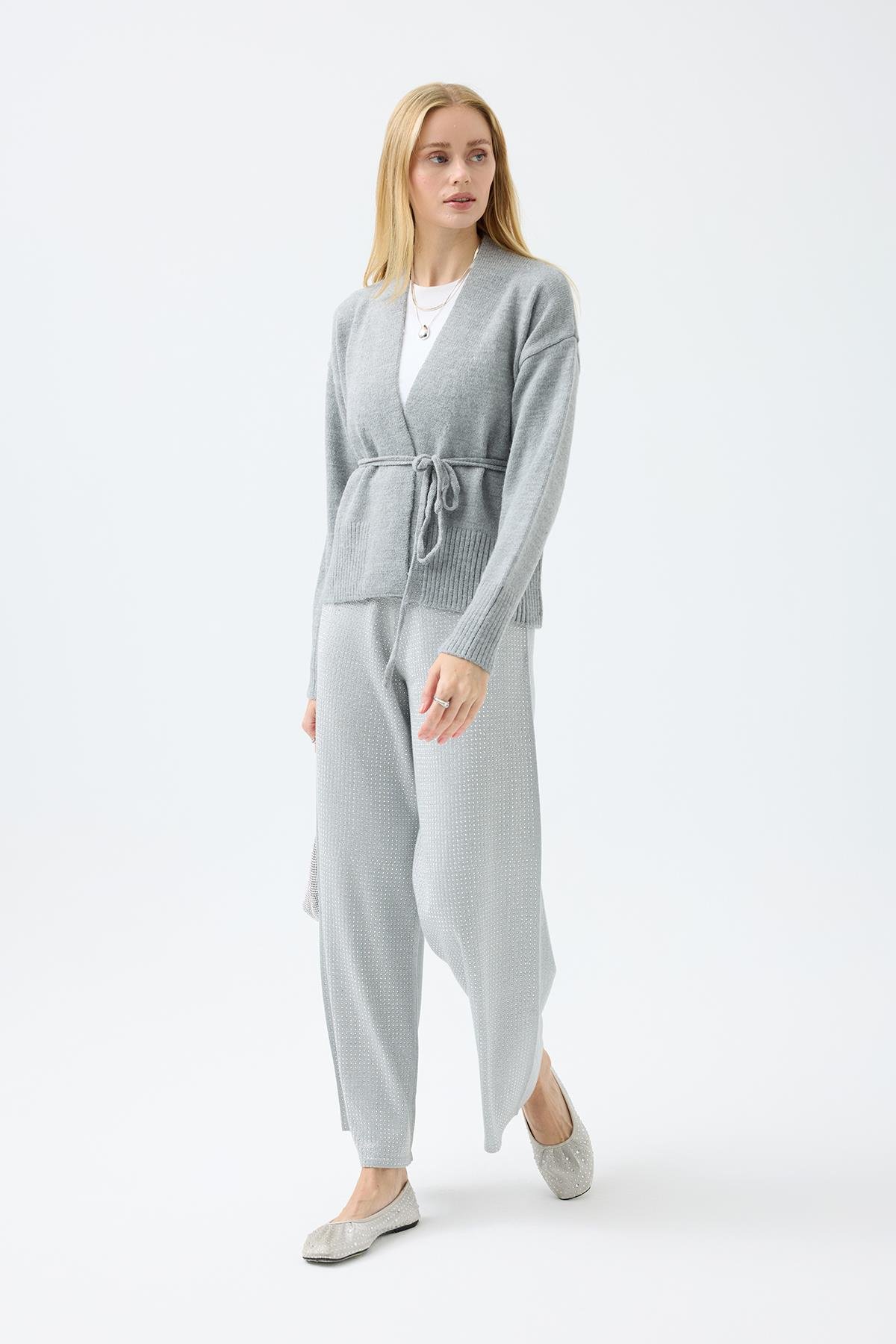 Frances Kemerli Triko Ceket - Gri 