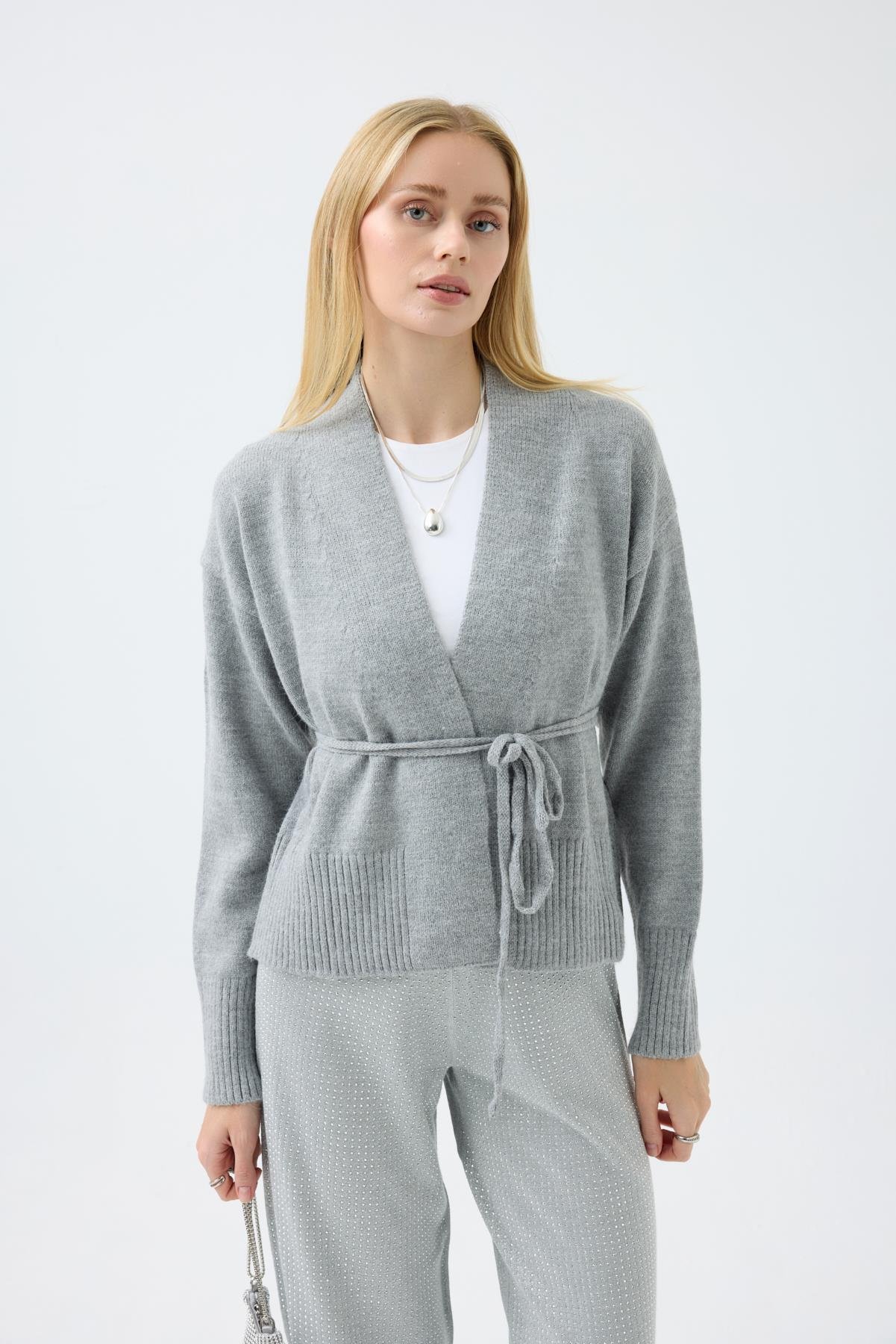 Frances Kemerli Triko Ceket - Gri 