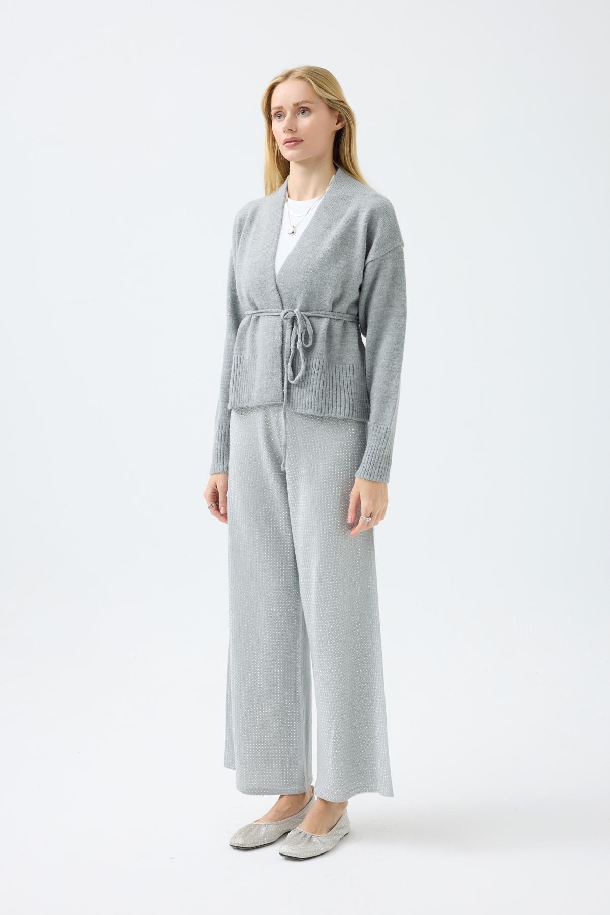 Frances Kemerli Triko Ceket - Gri 