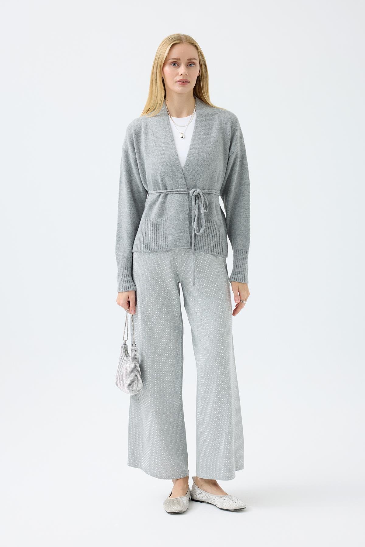 Frances Kemerli Triko Ceket - Gri 