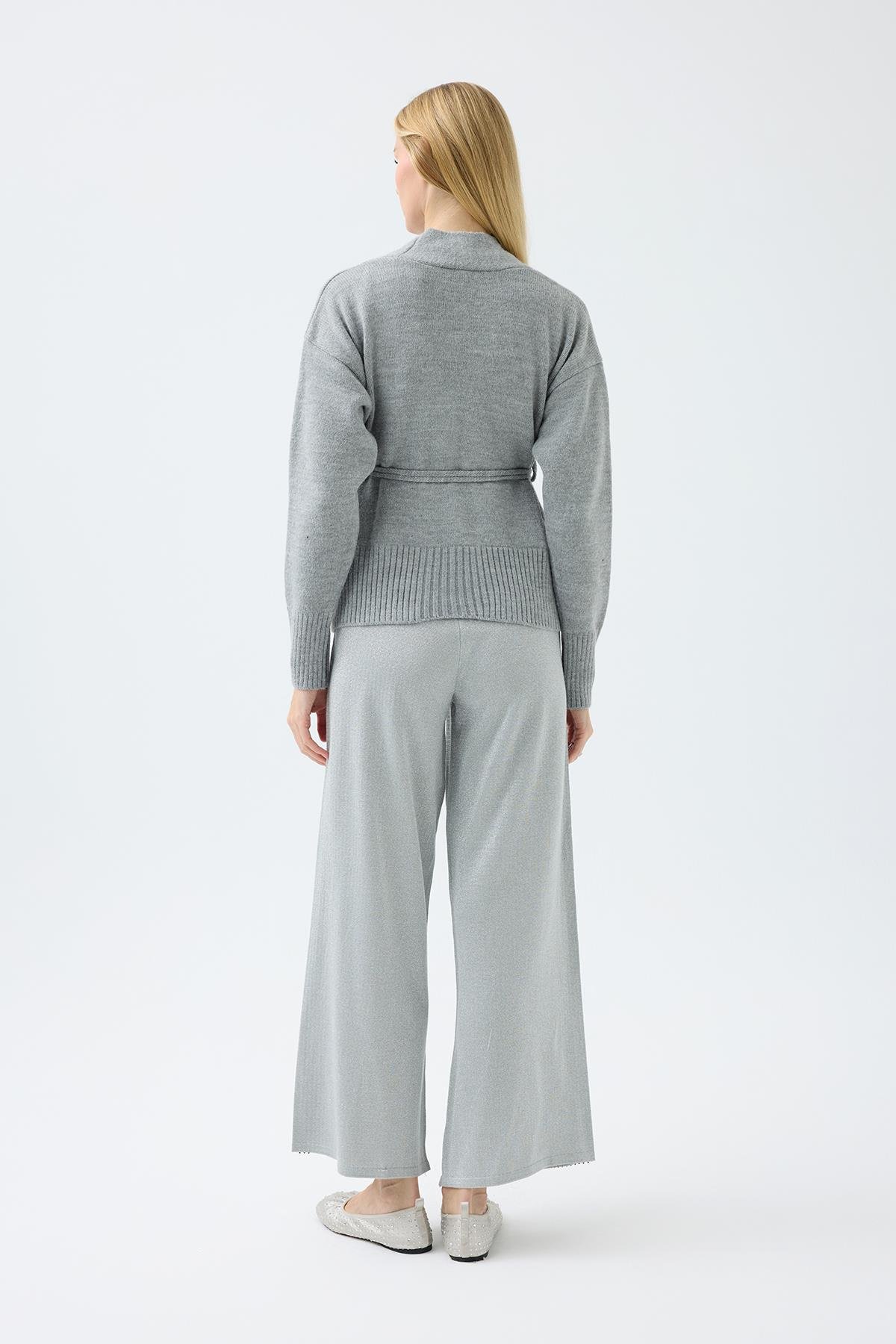 Frances Kemerli Triko Ceket - Gri 