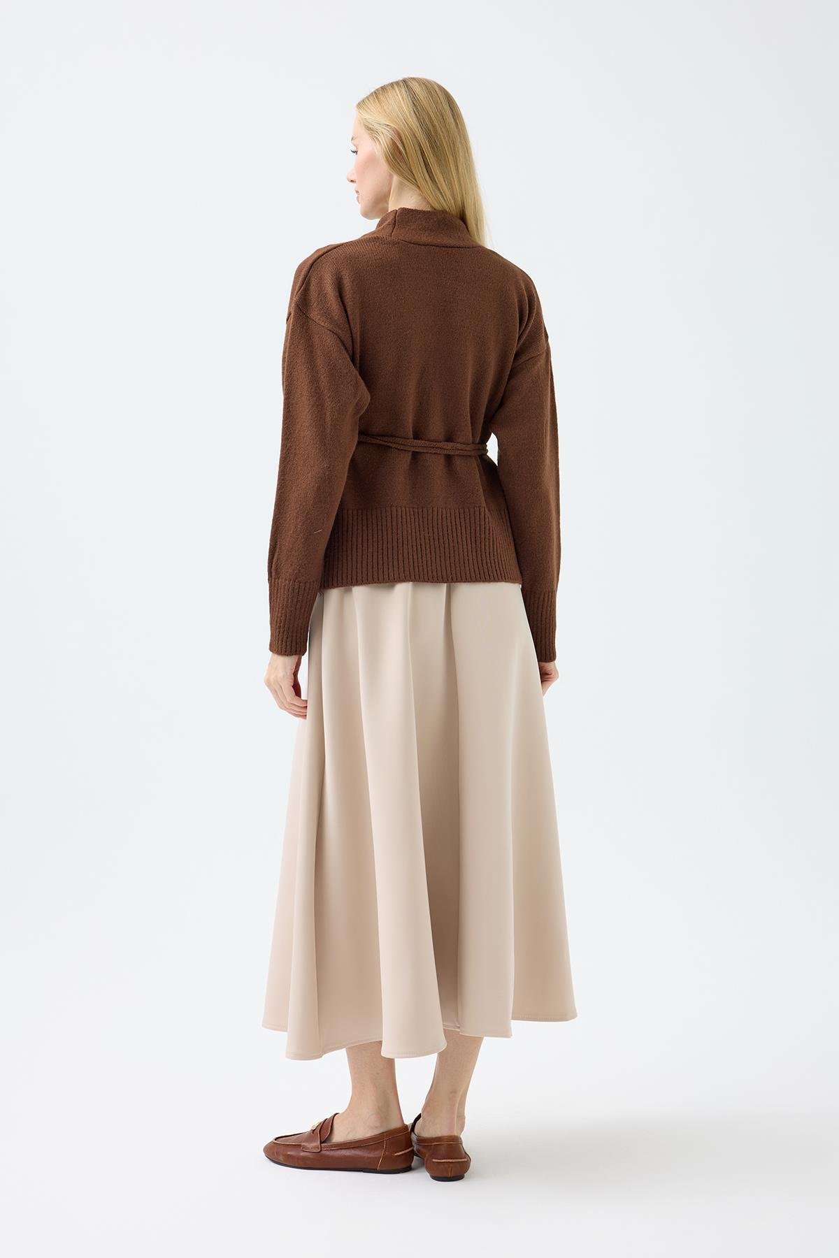 Frances Kemerli Triko Ceket - Kahverengi 