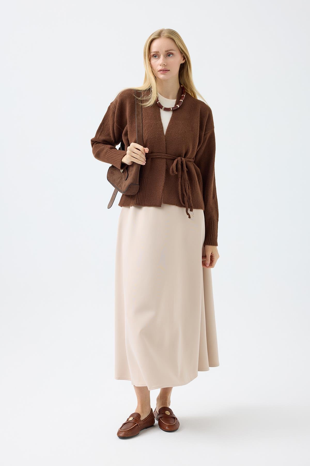 Frances Kemerli Triko Ceket - Kahverengi 