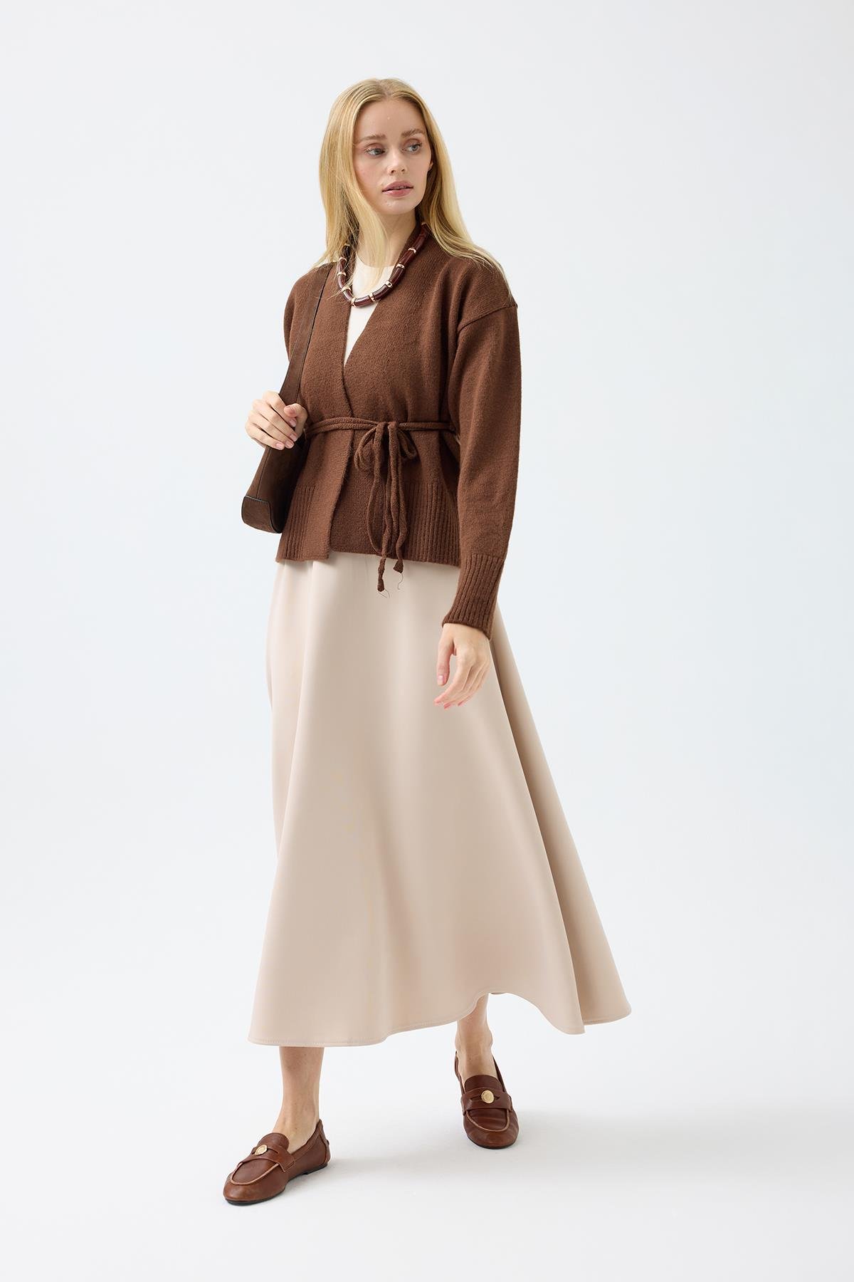 Frances Kemerli Triko Ceket - Kahverengi 