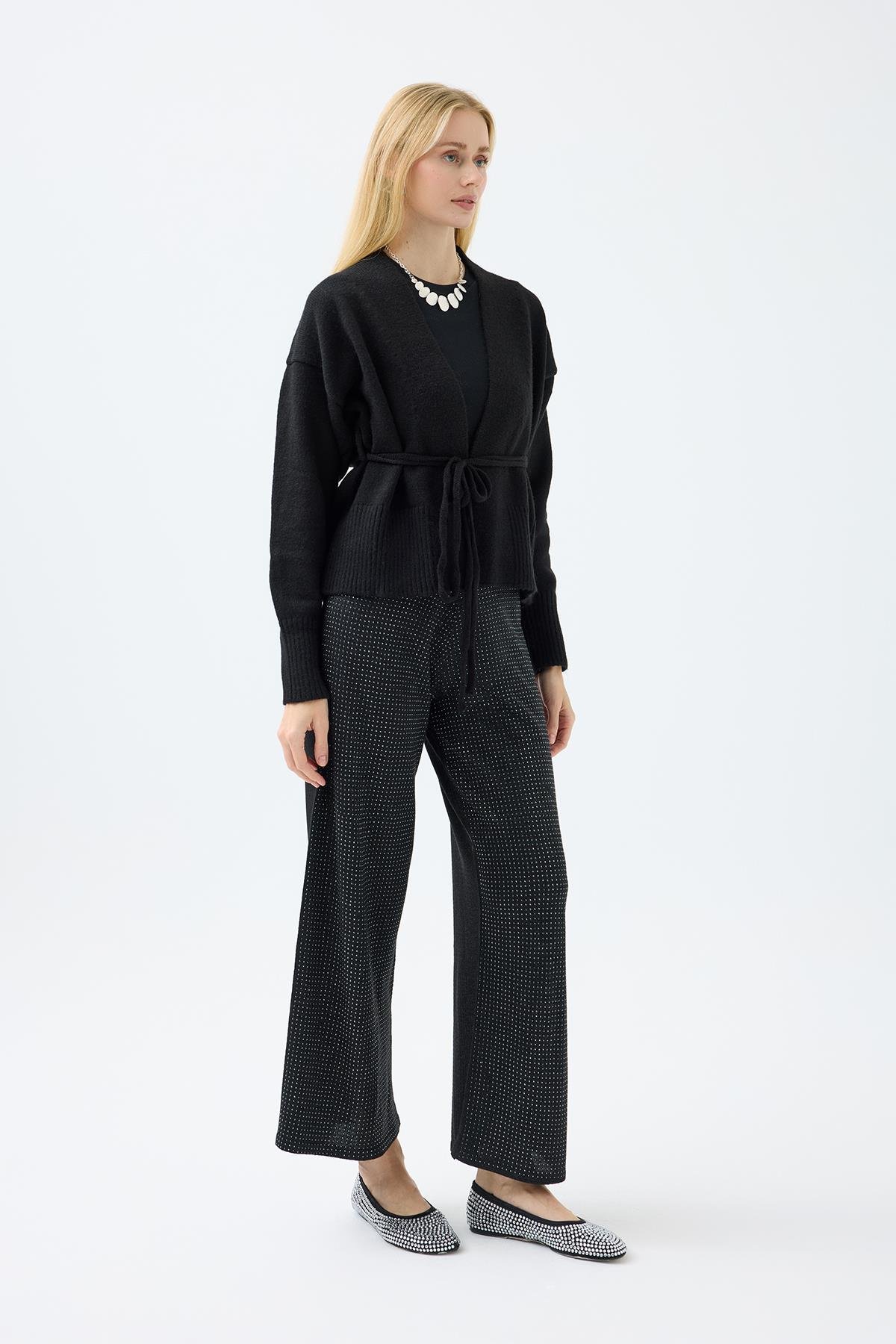 Frances Kemerli Triko Ceket - Siyah