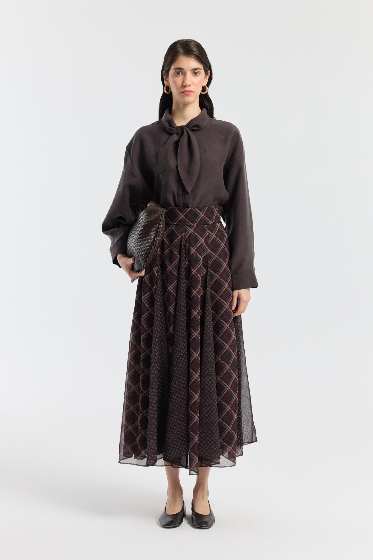 Fularlı Modal Gömlek - Acı kahve