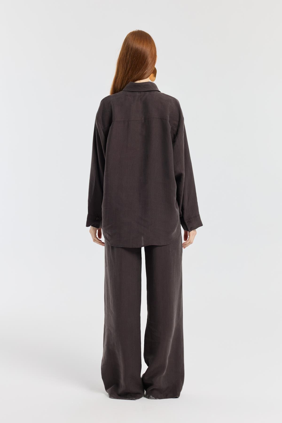 Fularlı Modal Gömlek - Acı kahve