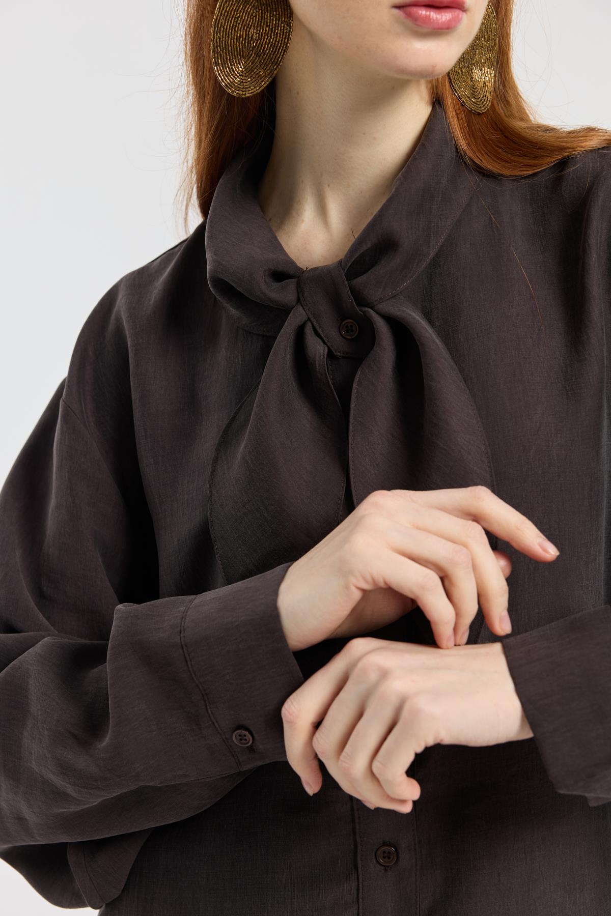 Fularlı Modal Gömlek - Acı kahve
