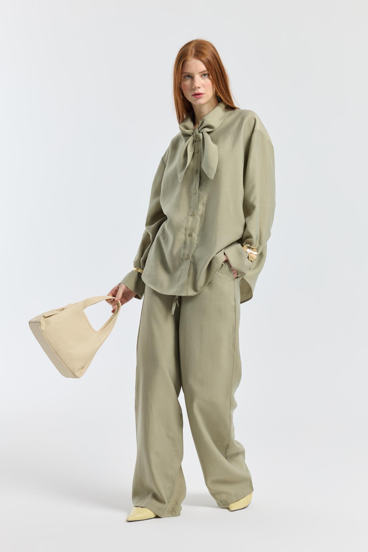 Fularlı Modal Gömlek - Çağla