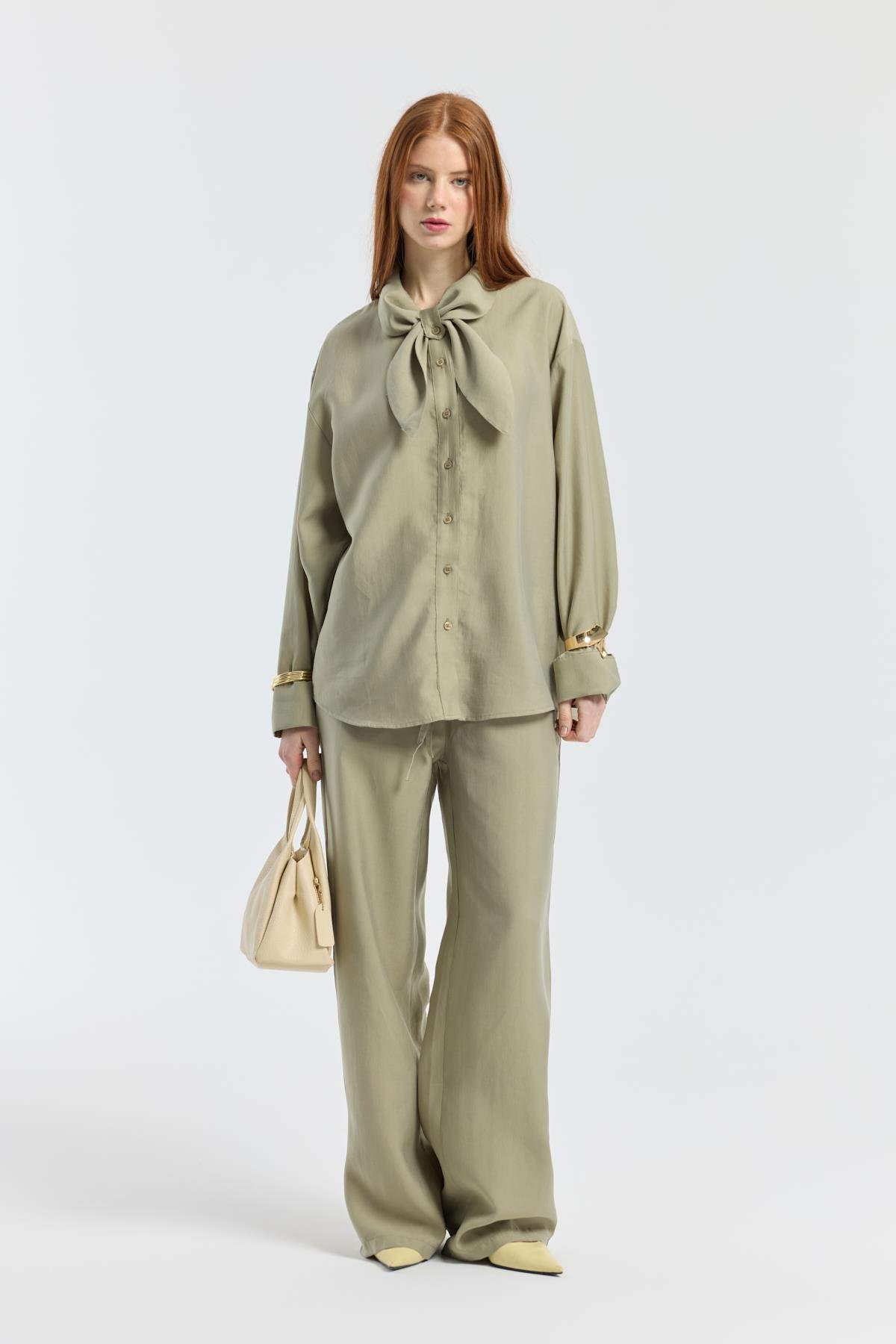 Fularlı Modal Gömlek - Çağla