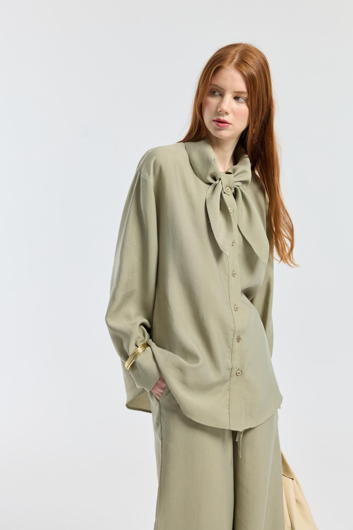 Fularlı Modal Gömlek - Çağla