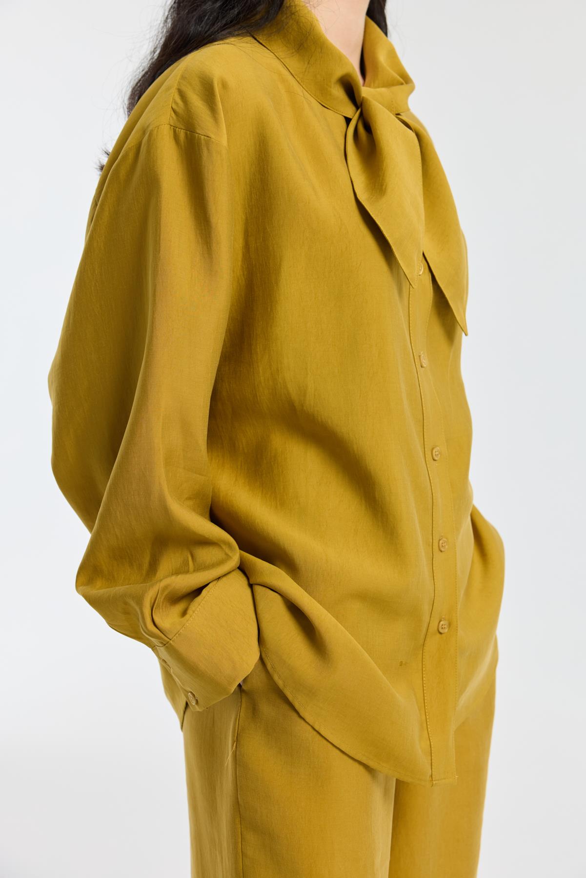 Fularlı Modal Gömlek - Hardal