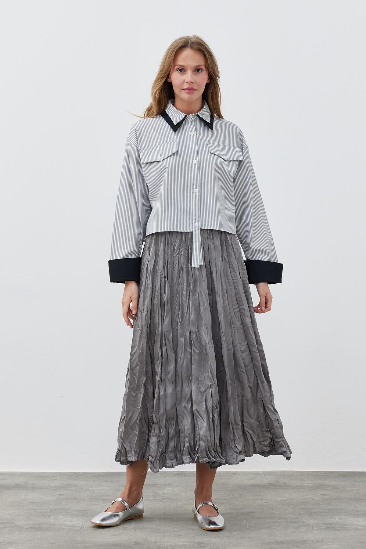 GALİA KRAŞ SATEN ETEK - ANTRASİT 