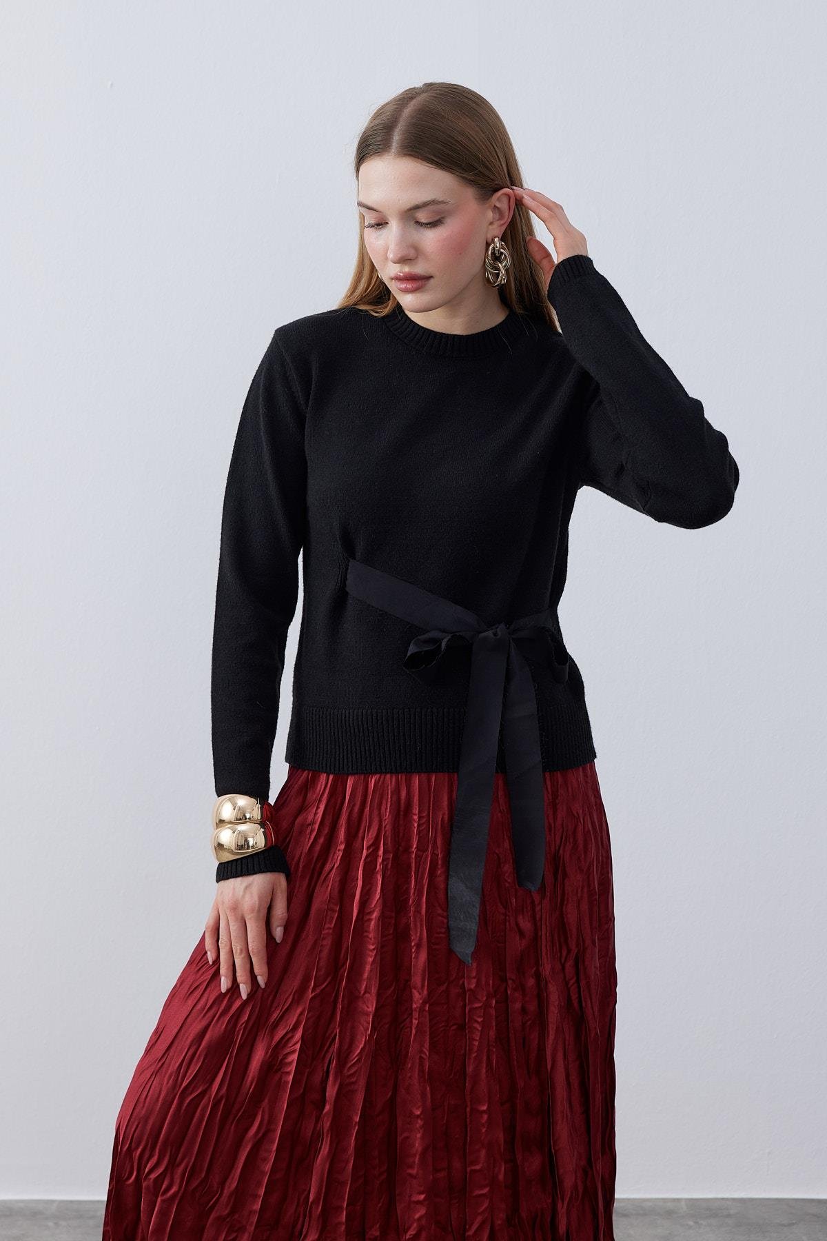 Galia Kraş Saten Etek- Bordo