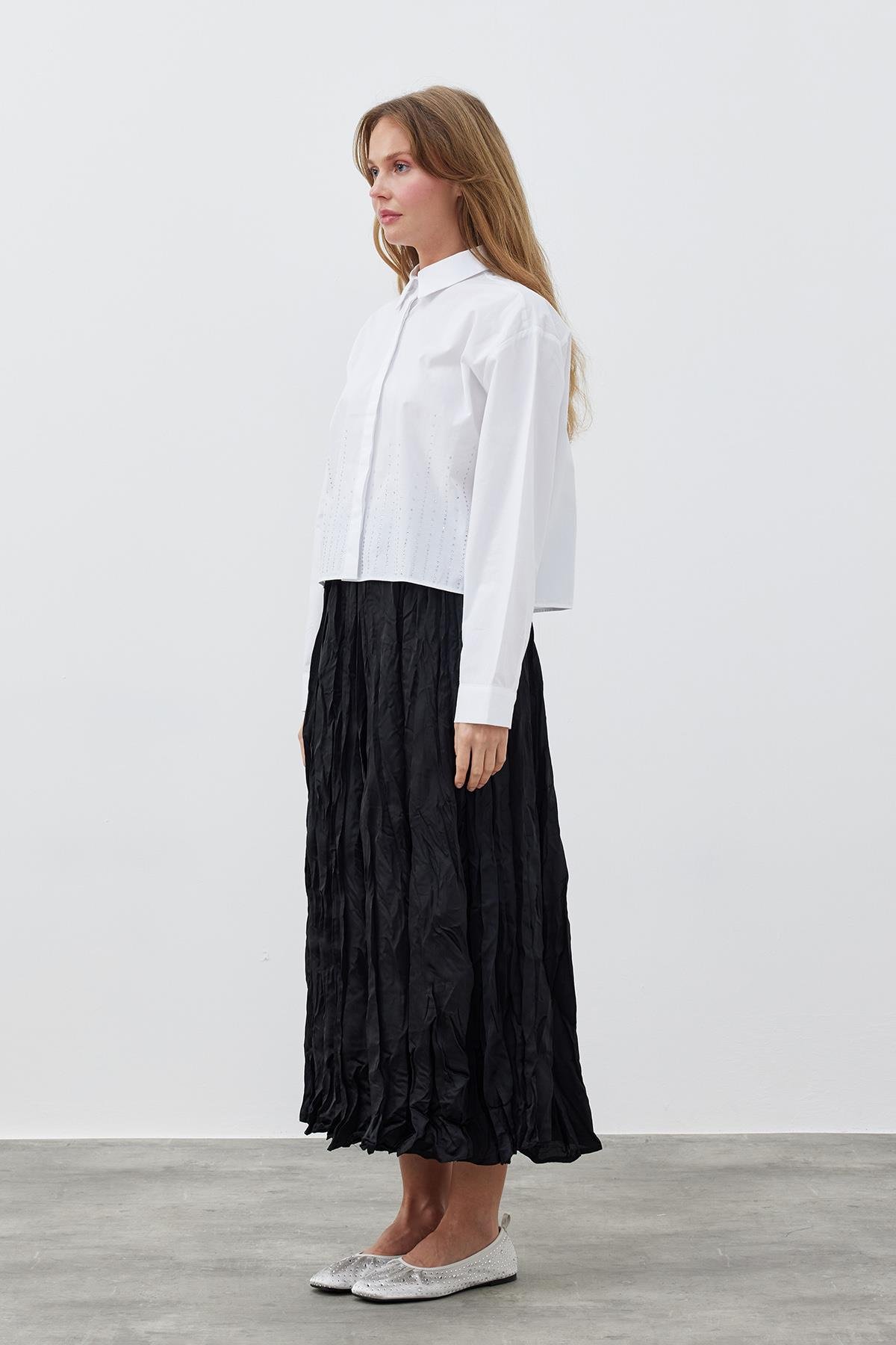 GALİA KRAŞ SATEN ETEK - SİYAH